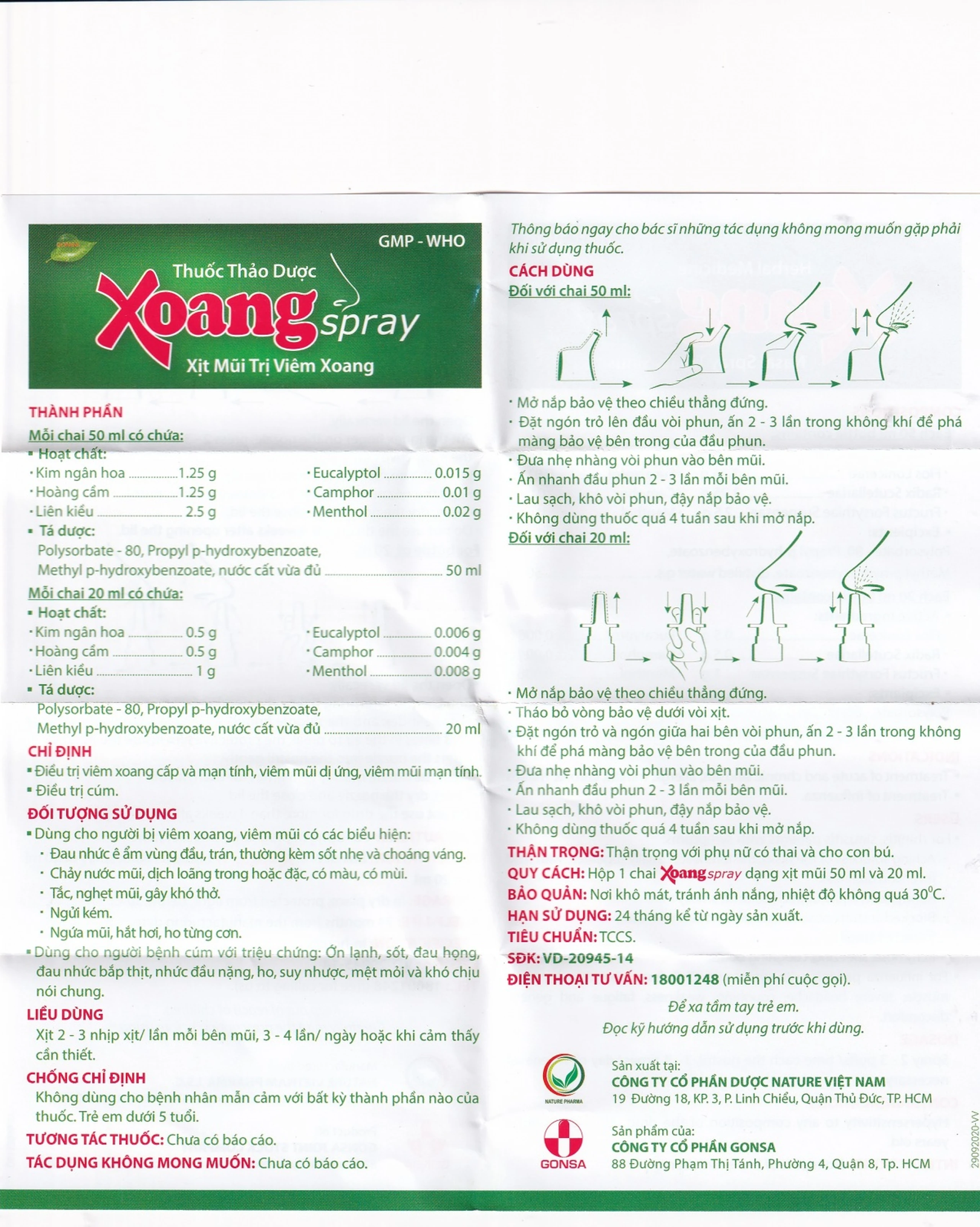 Thuốc xịt mũi Xoangspray Gonsa điều trị viêm xoang, viêm mũi dị ứng (50ml)