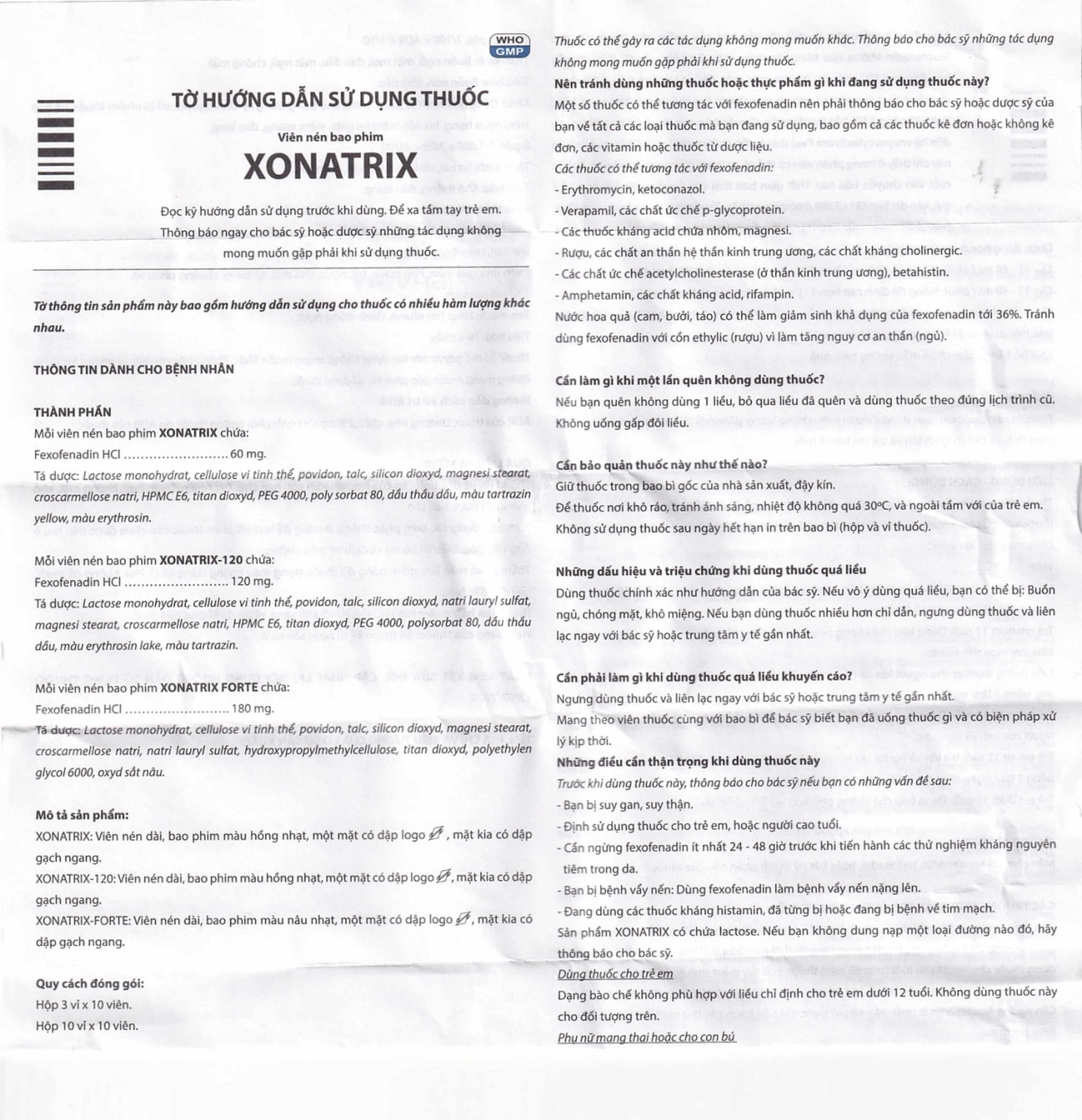 Thuốc Xonatrix Forte 180mg DaviPharm điều trị triệu chứng viêm mũi dị ứng theo mùa (10 vỉ x 10 viên) 