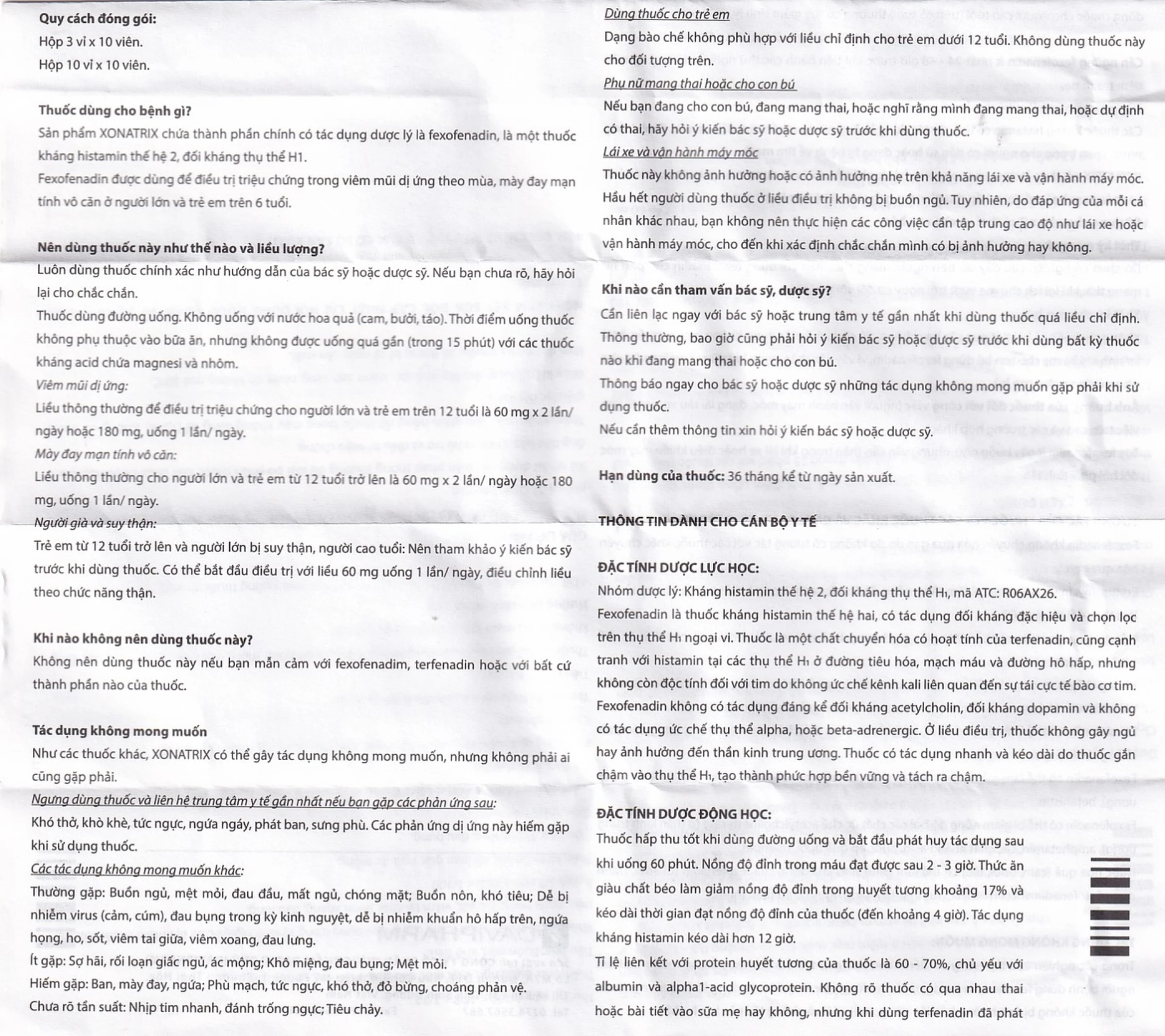 Thuốc Xonatrix Forte 180mg DaviPharm điều trị triệu chứng viêm mũi dị ứng theo mùa (10 vỉ x 10 viên) 