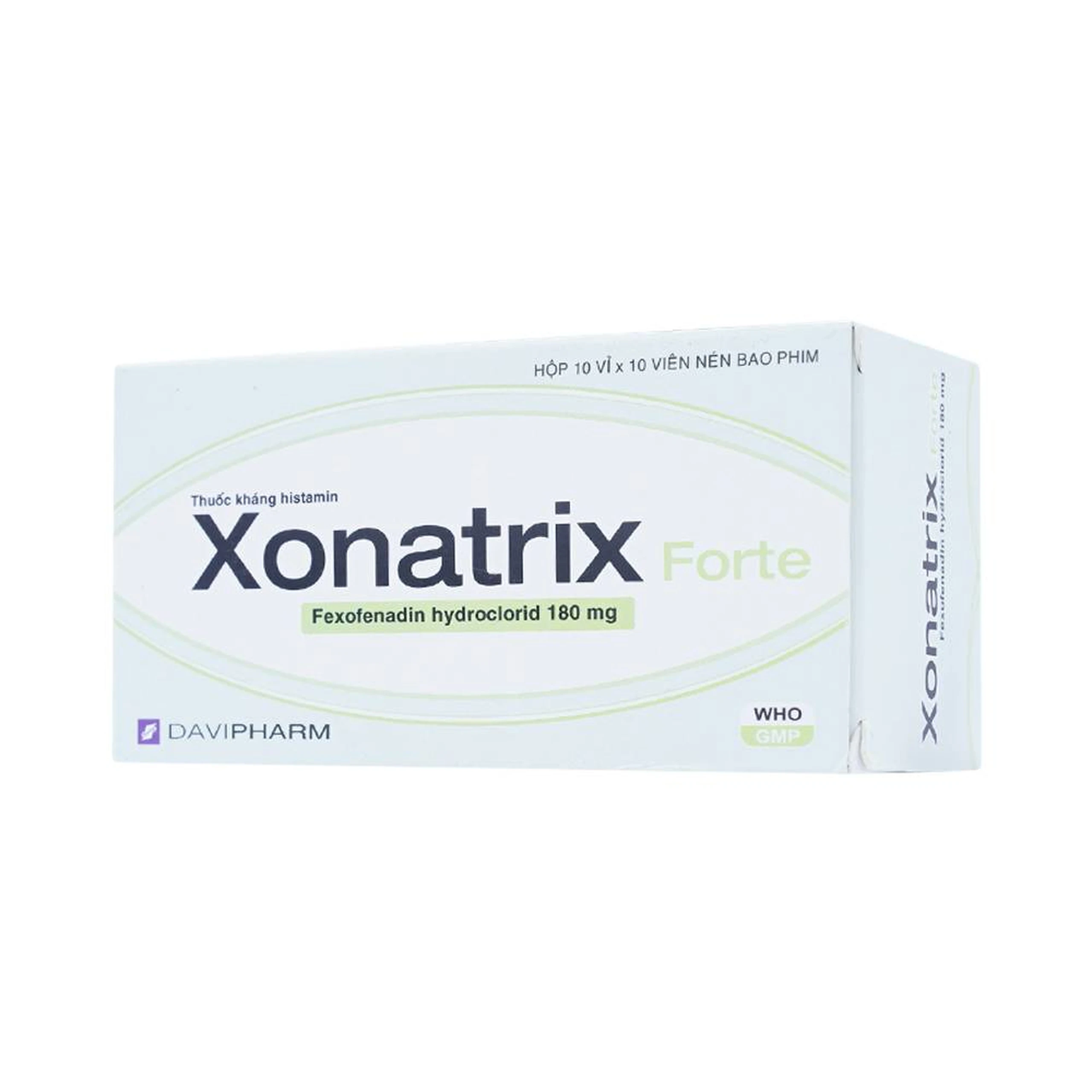 Thuốc Xonatrix Forte 180mg DaviPharm điều trị triệu chứng viêm mũi dị ứng theo mùa (10 vỉ x 10 viên) 