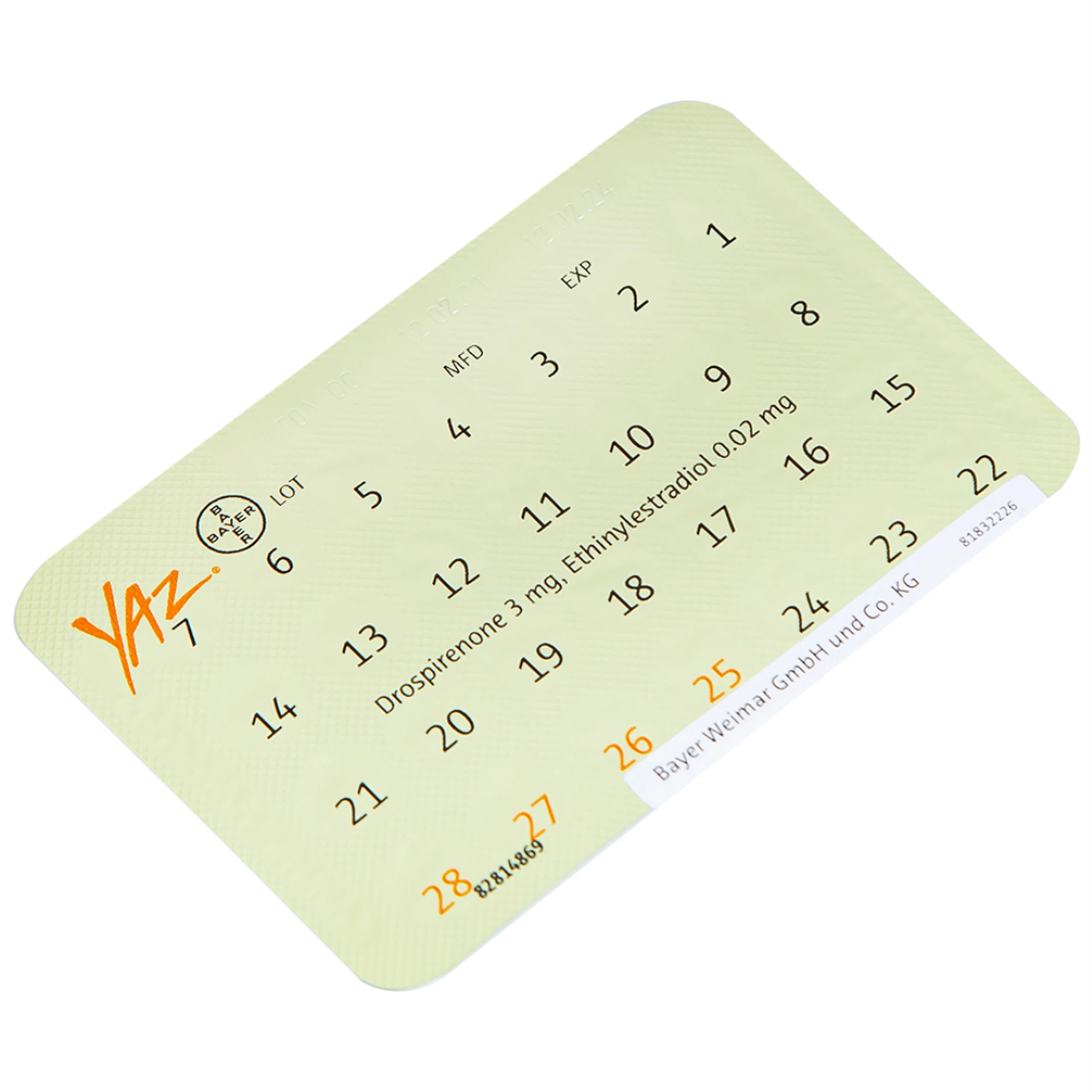 Thuốc Yaz Bayer dùng tránh thai, điều trị mụn trứng cá (1 vỉ x 28 viên)