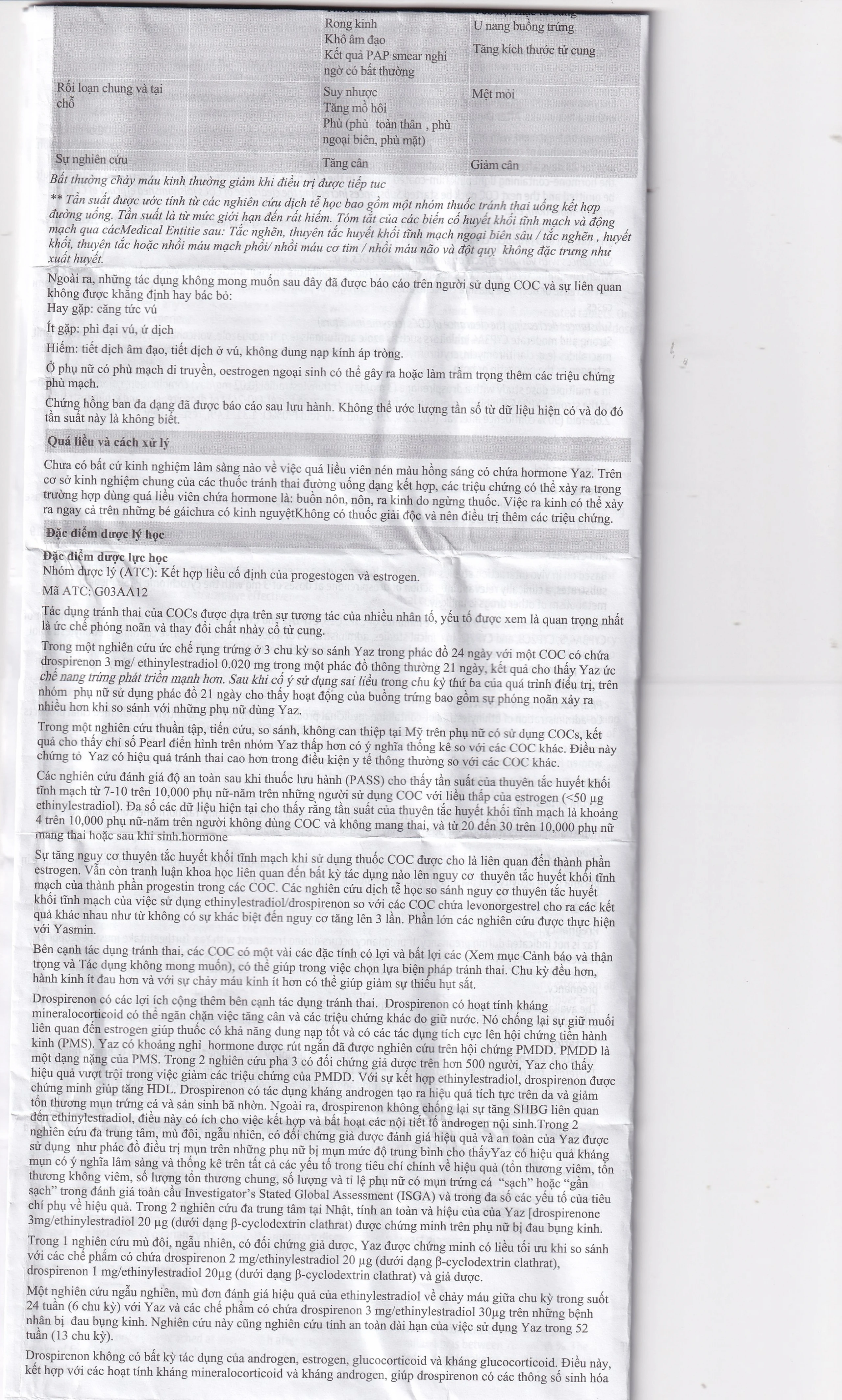 Thuốc Yaz Bayer dùng tránh thai, điều trị mụn trứng cá (1 vỉ x 28 viên)