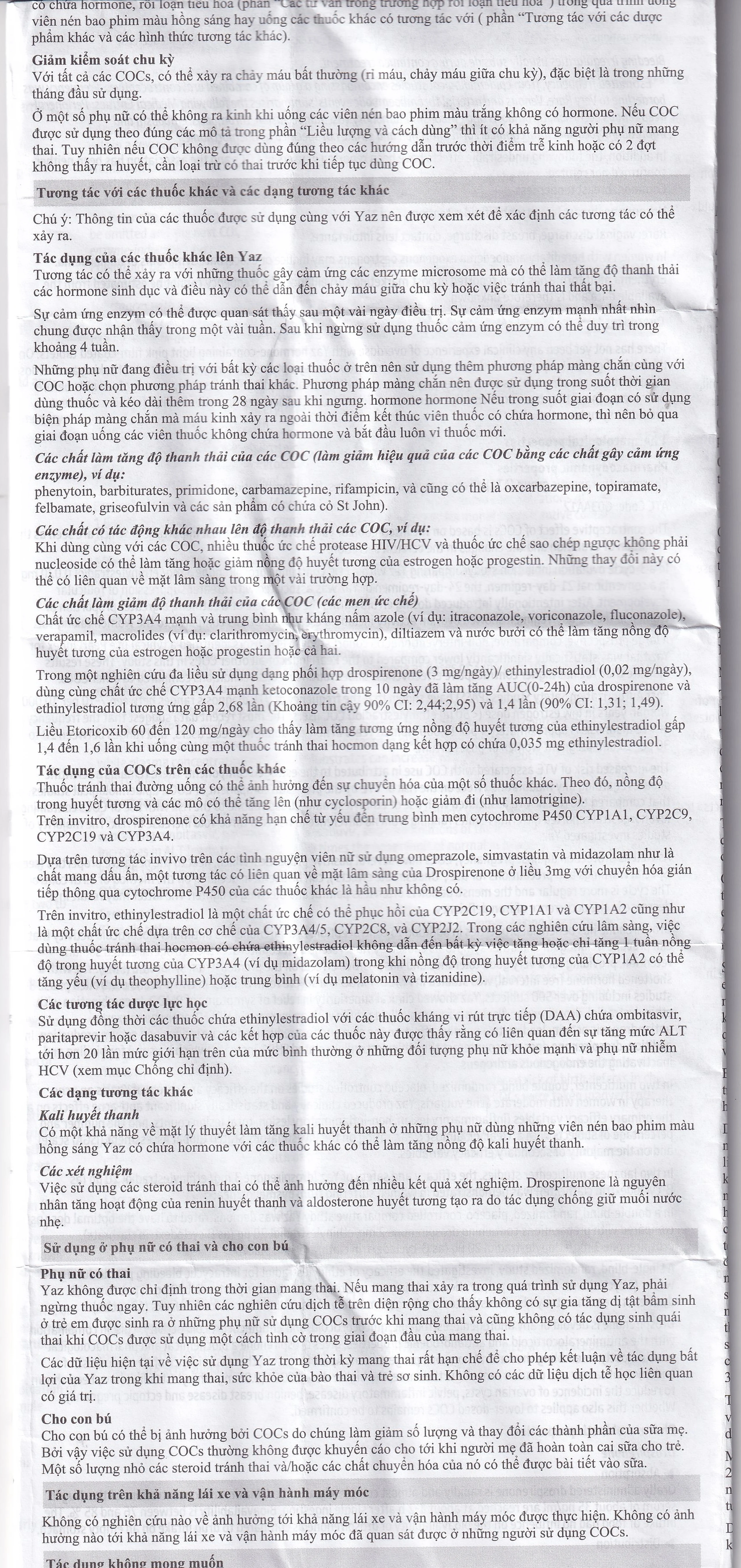 Thuốc Yaz Bayer dùng tránh thai, điều trị mụn trứng cá (1 vỉ x 28 viên)