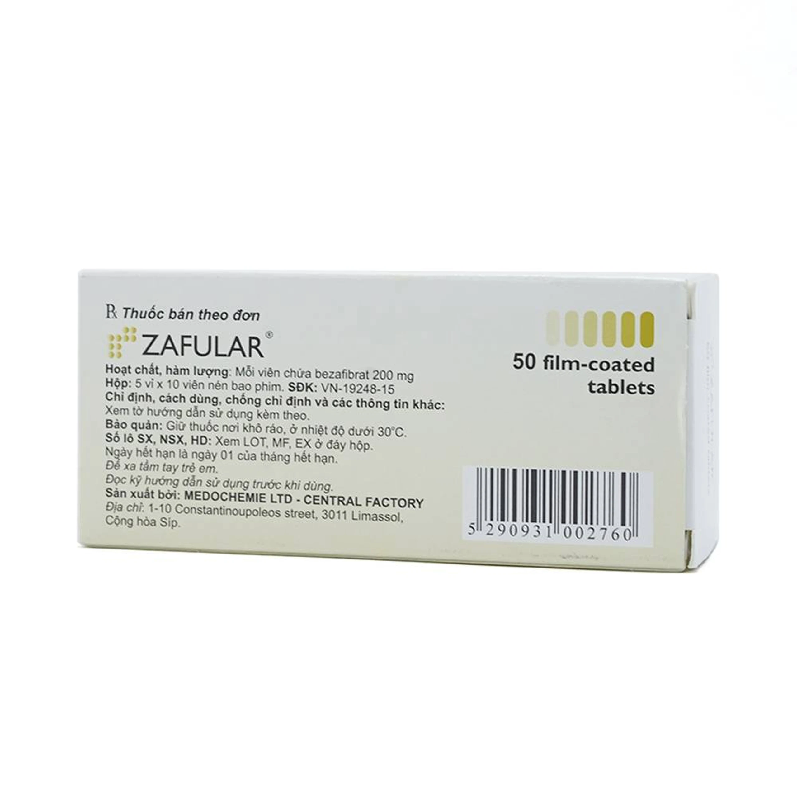 Thuốc Zafular Medochemie điều trị tăng triglyceride máu, tăng lipid máu hỗn hợp (5 vỉ x 10 viên)