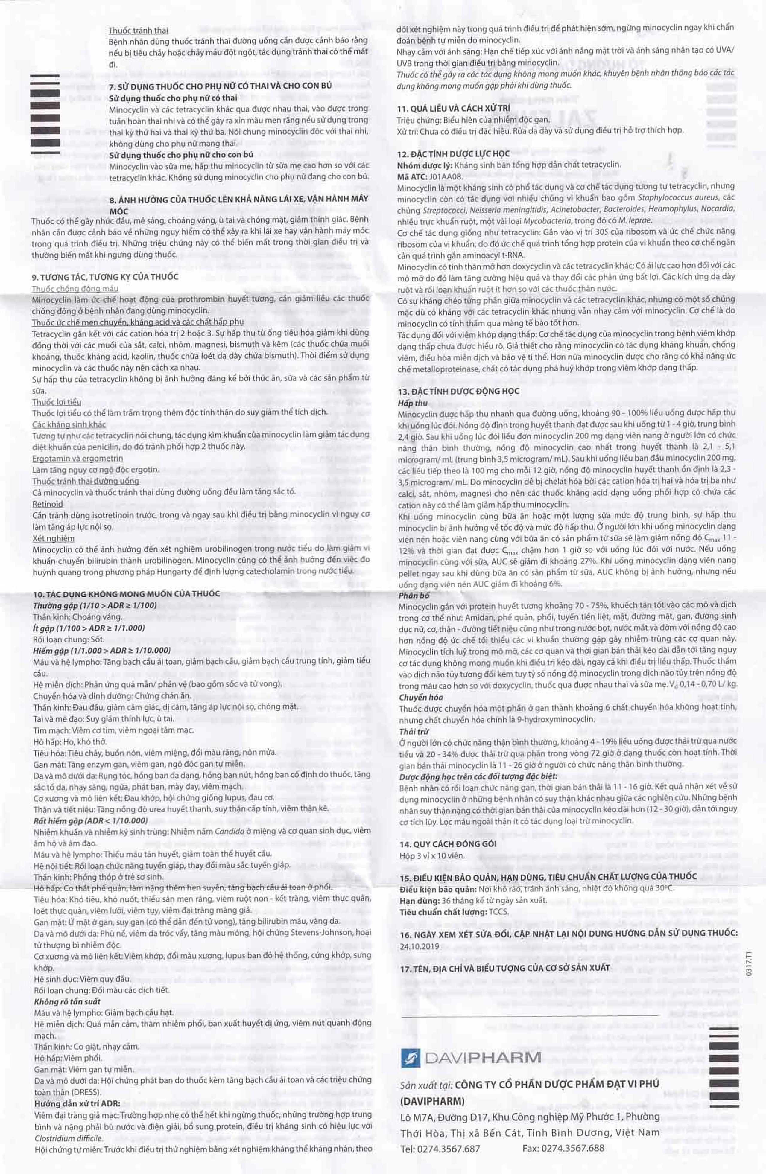 Thuốc Zalenka 50mg Davi Pharm điều trị mụn trứng cá, nhiễm trùng da và mô mềm (3 vỉ x 10 viên)