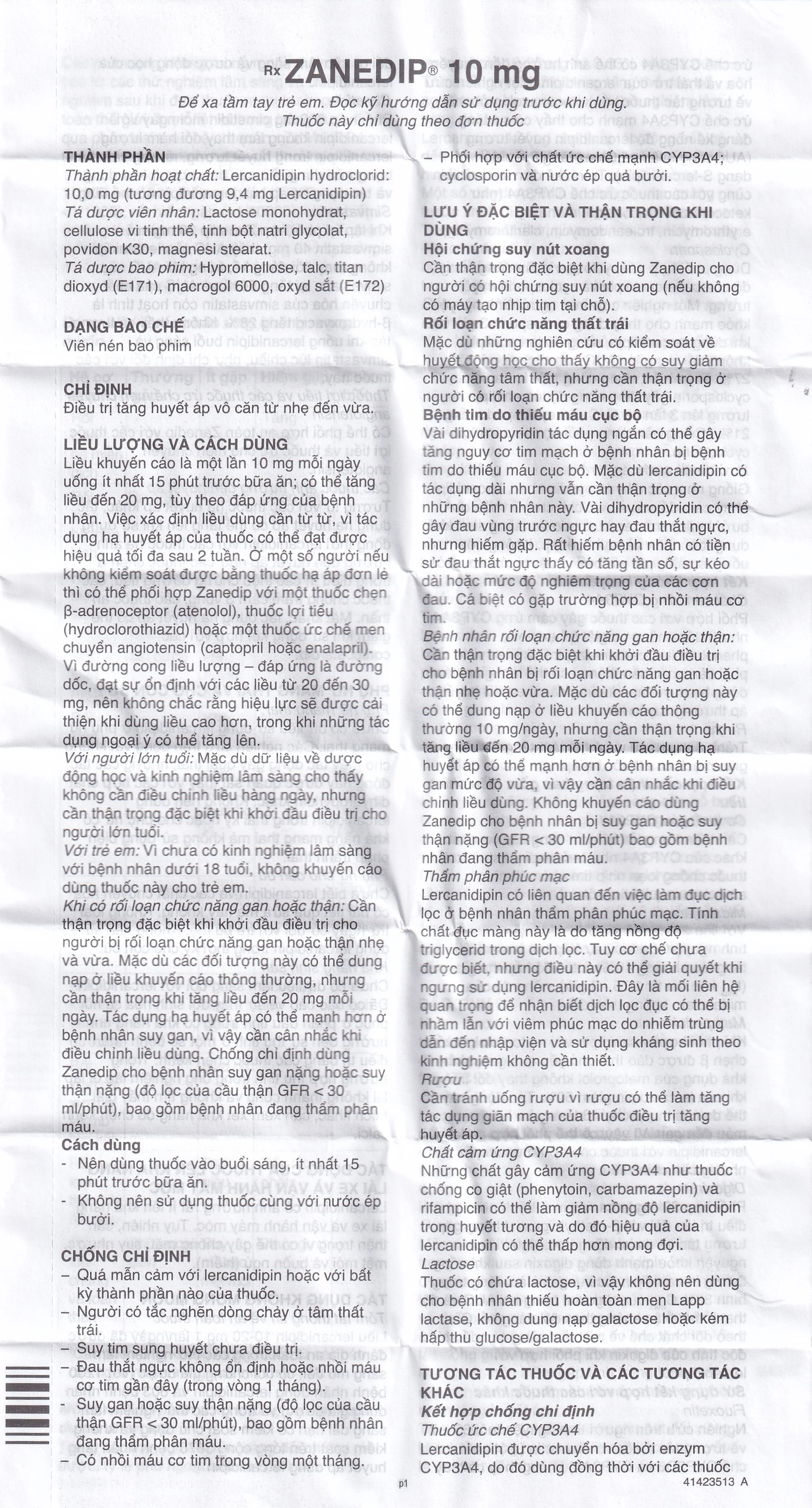 Thuốc Zanedip 10mg Recordati điều trị tăng huyết áp vô căn (2 vỉ x 14 viên)