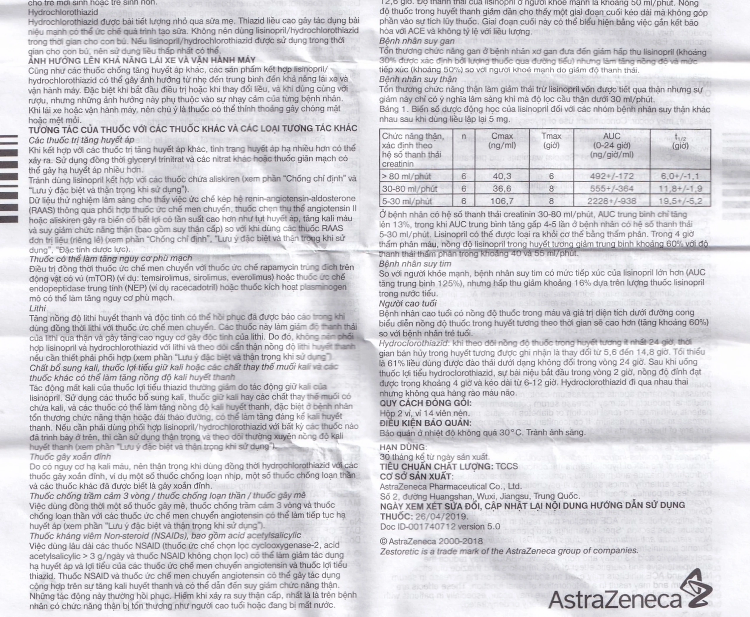 Thuốc Zestoretic-20 AstraZeneca điều trị tăng huyết áp nguyên phát (2 vỉ x 14 viên)