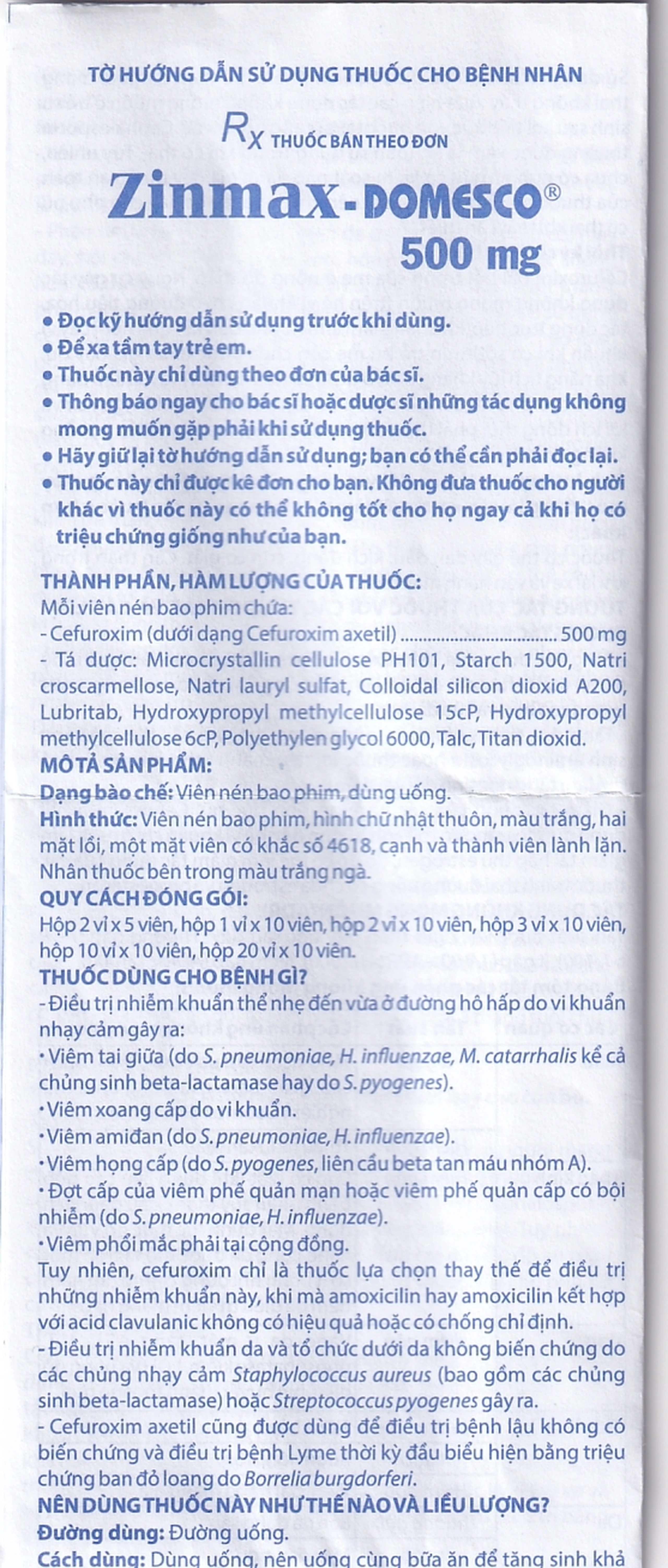 Thuốc Zinmax-Domesco 500mg điều trị nhiễm khuẩn da, nhiễm khuẩn đường tiết niệu (2 vỉ x 5 viên)