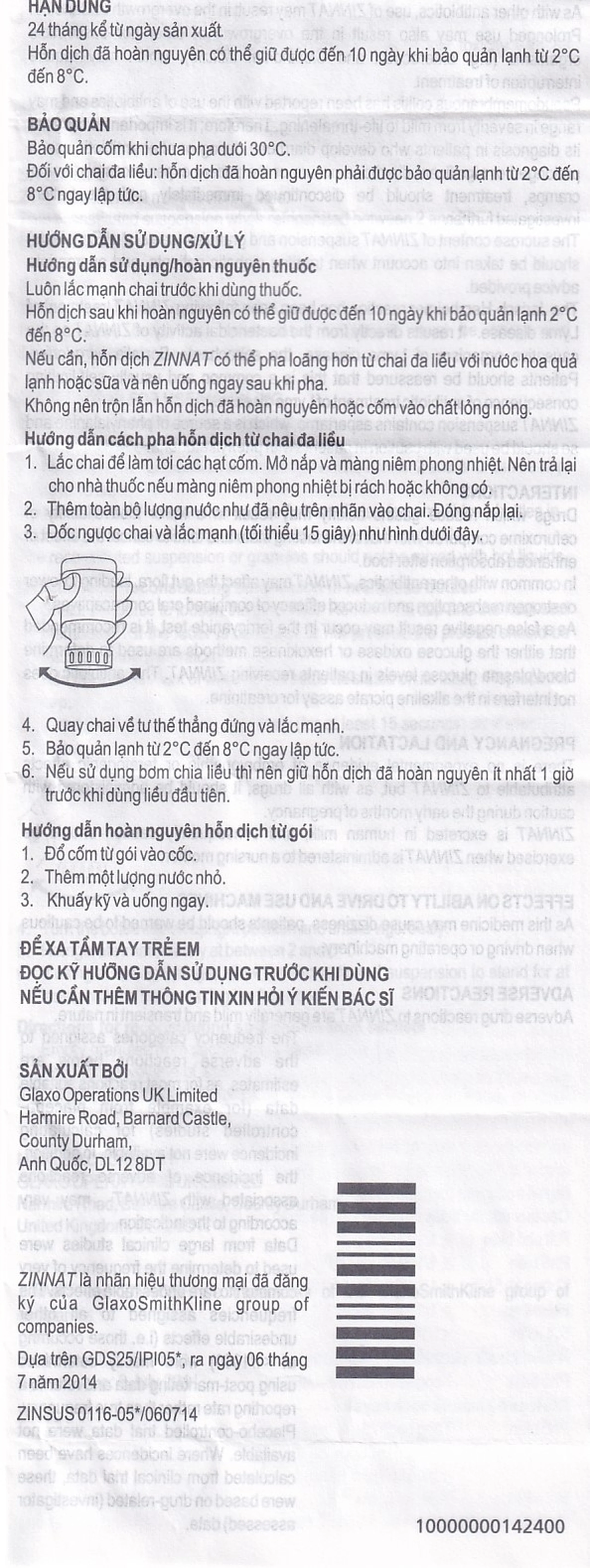 Cốm pha hỗn dịch uống Zinnat Suspension 125mg GSK hỗ trợ điều trị viêm xoang, viêm amidan (10 gói)