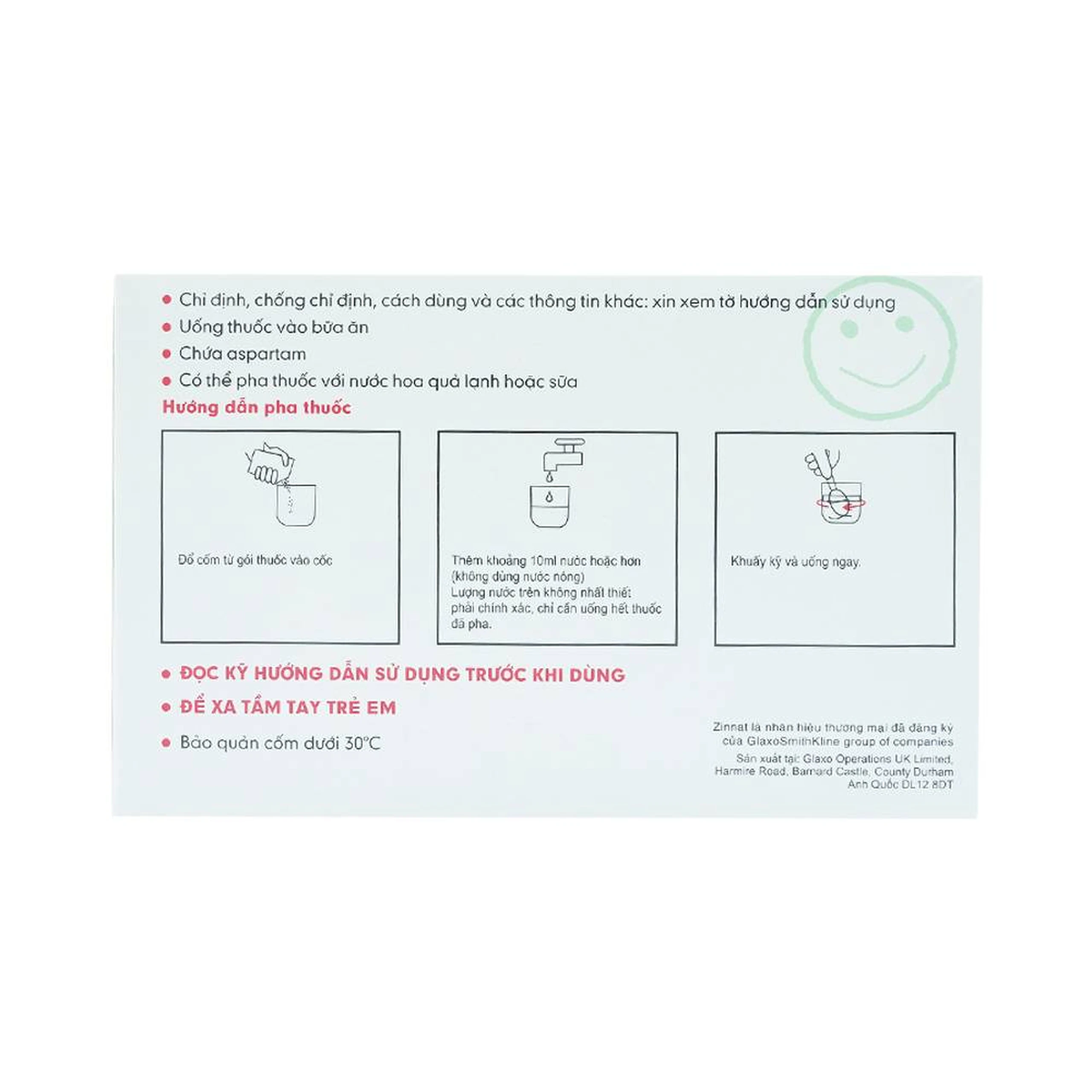 Cốm pha hỗn dịch uống Zinnat Suspension 125mg GSK hỗ trợ điều trị viêm xoang, viêm amidan (10 gói)