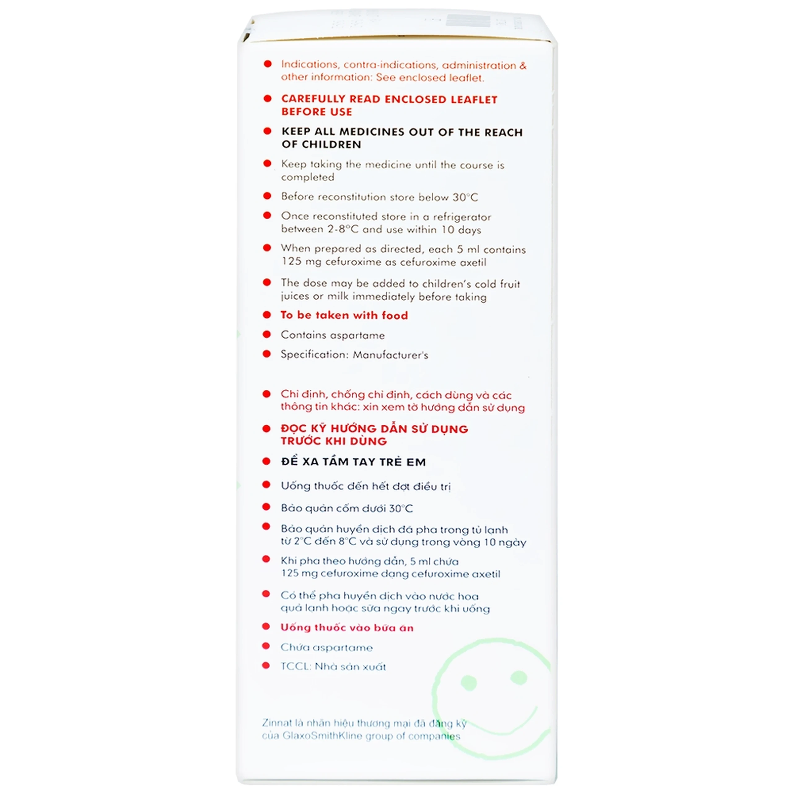 Cốm pha Zinnat Suspension 125mg GSK điều trị các chứng nhiễm khuẩn (50ml) 