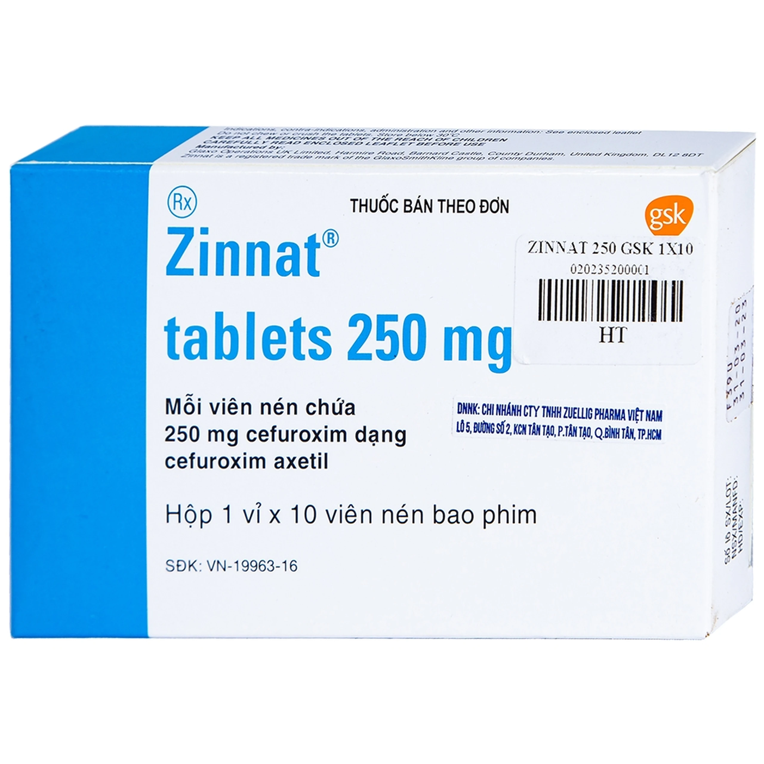 Thuốc Zinnat 250mg GSK điều trị nhiễm khuẩn (1 vỉ x 10 viên) 2