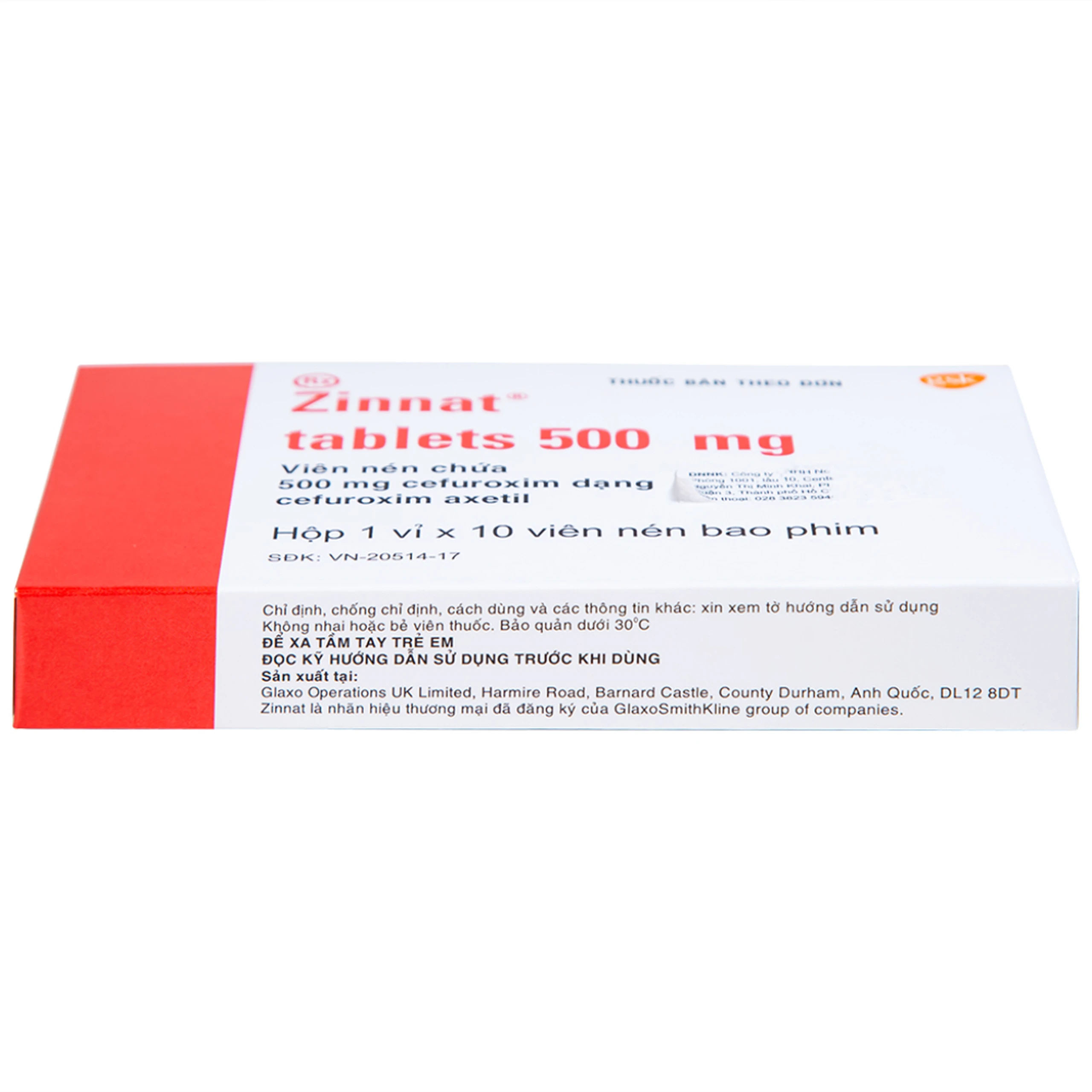 Thuốc Zinnat 500mg GSK điều trị các chứng nhiễm khuẩn, viêm tai giữa, viêm xoang (1 vỉ x 10 viên)