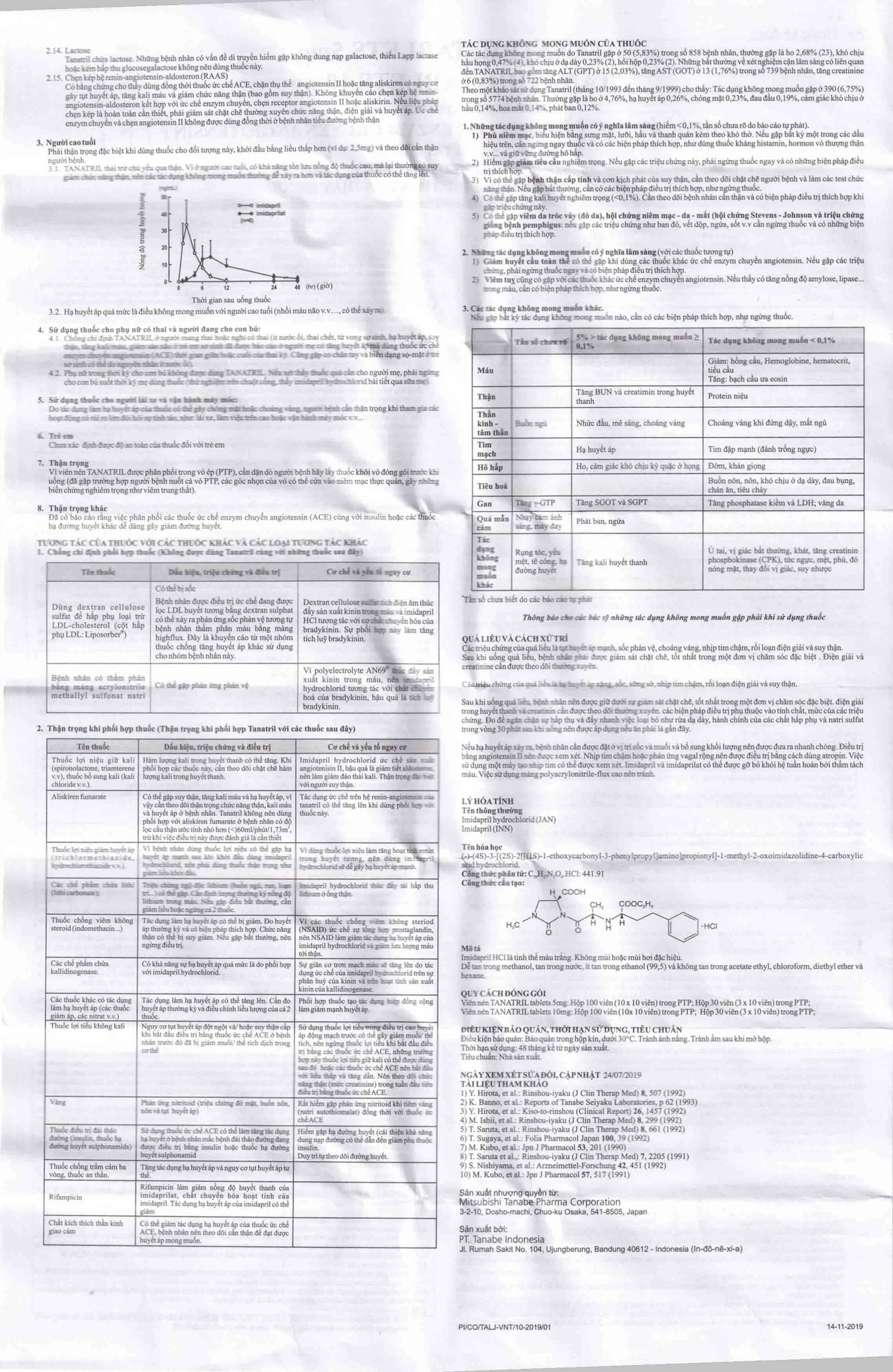 Thuốc Tanatril Tablets 10mg Tanabe điều trị tăng huyết áp vô căn (10 vỉ x 10 viên)