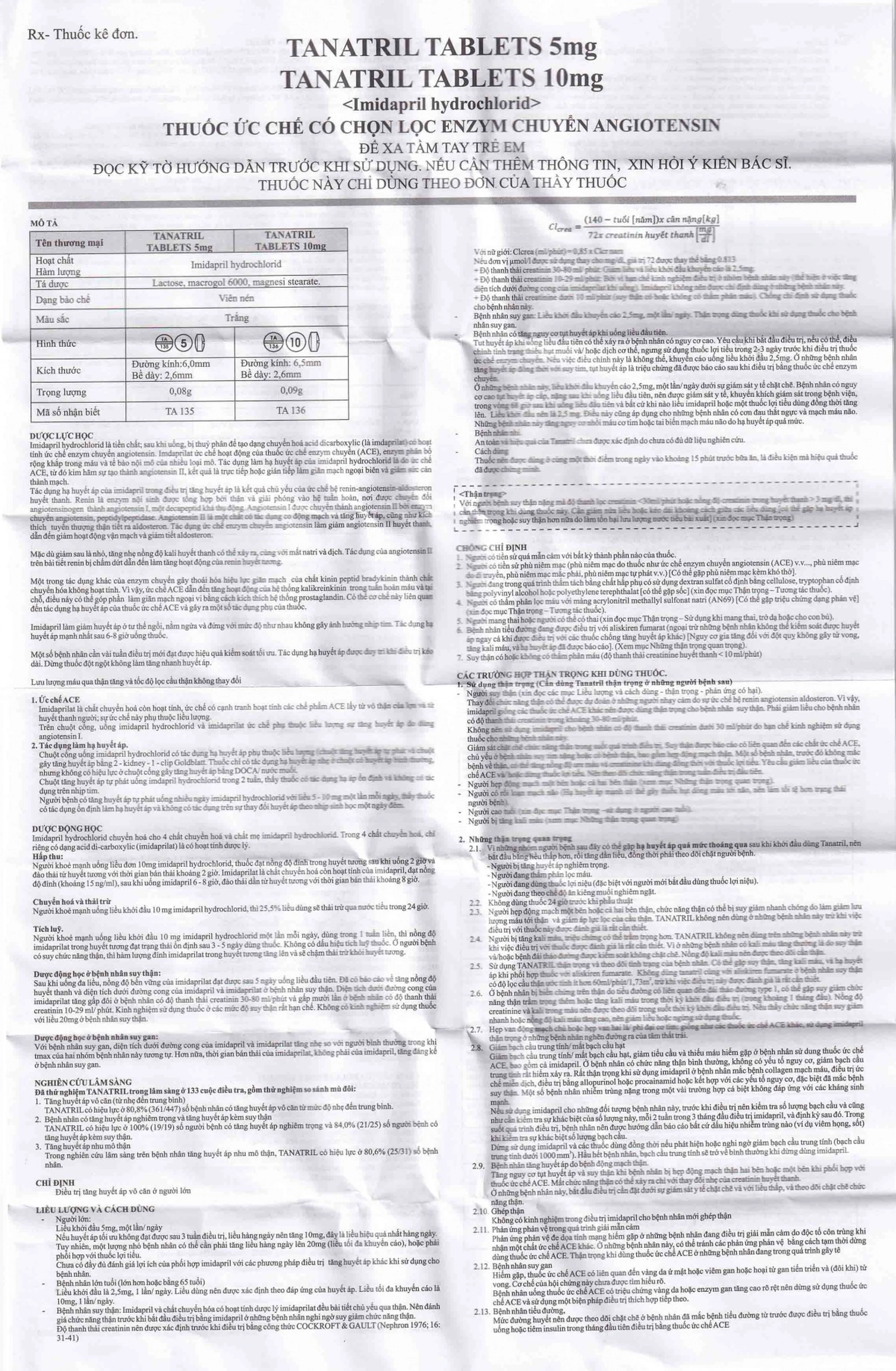 Thuốc Tanatril Tablets 5mg Tanabe điều trị tăng huyết áp vô căn (10 vỉ x 10 viên)