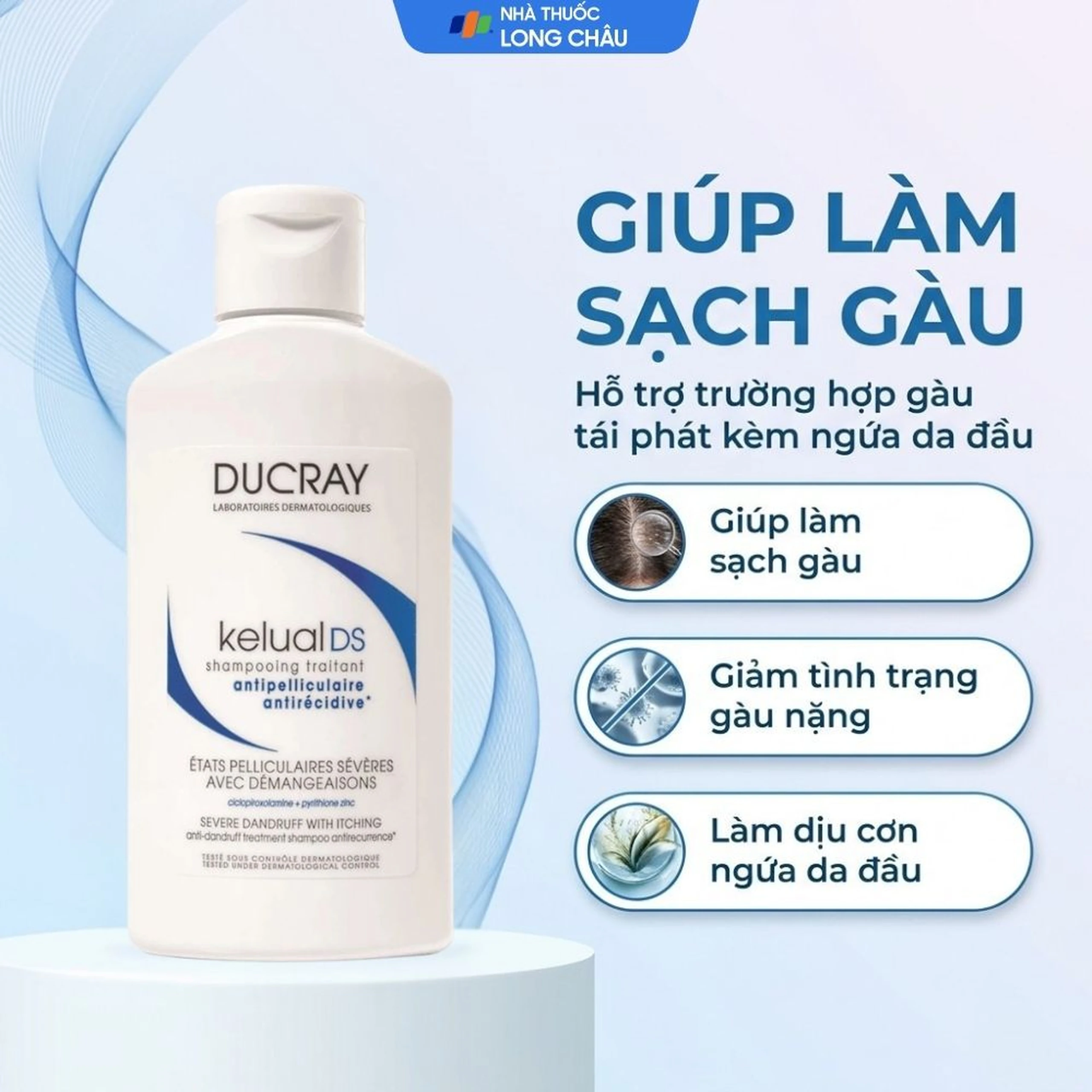 Dầu gội Ducray Kelual DS Shampoo làm sạch gàu, dịu da đầu và bớt ngứa (100ml) 2