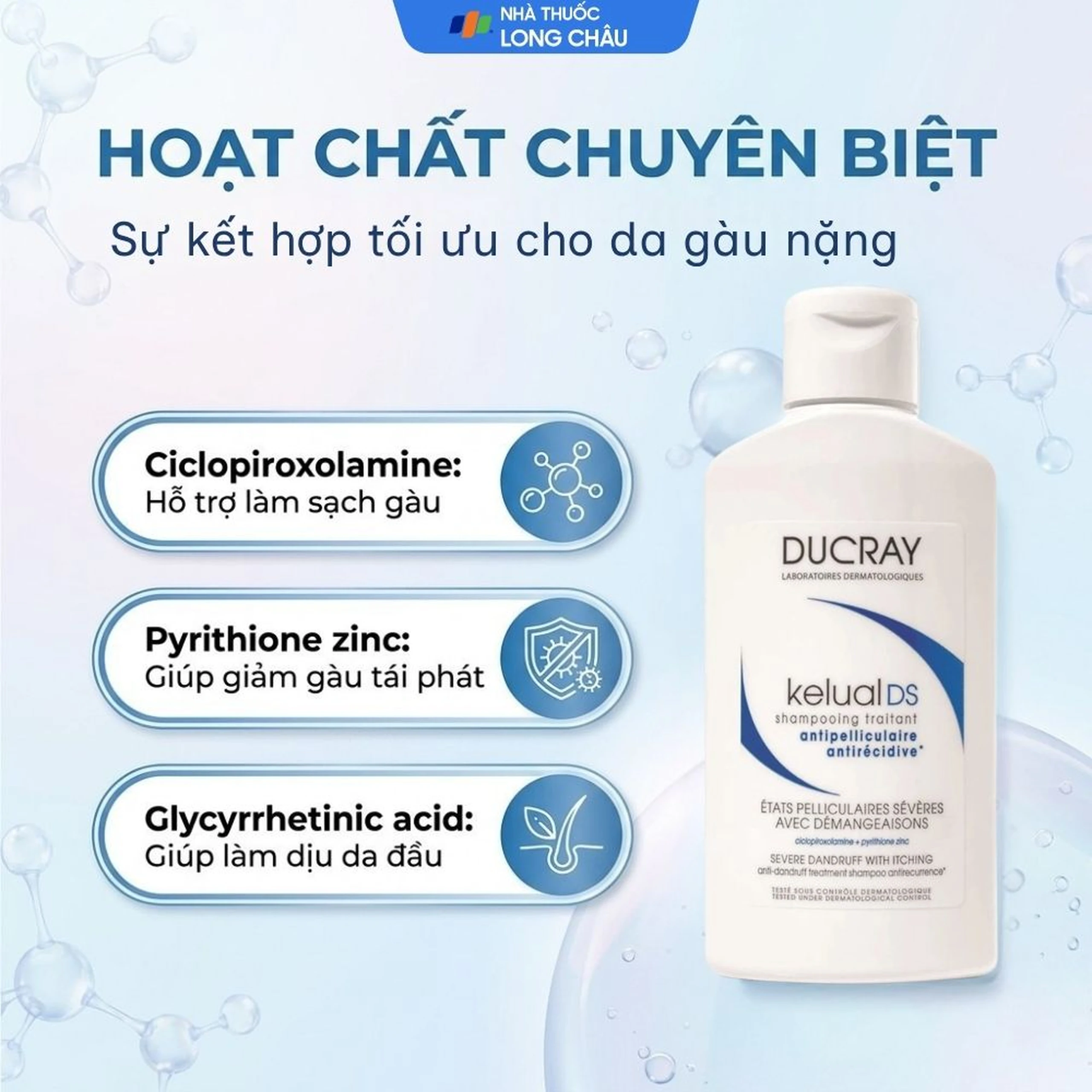 Dầu gội Ducray Kelual DS Shampoo làm sạch gàu, dịu da đầu và bớt ngứa (100ml) 3