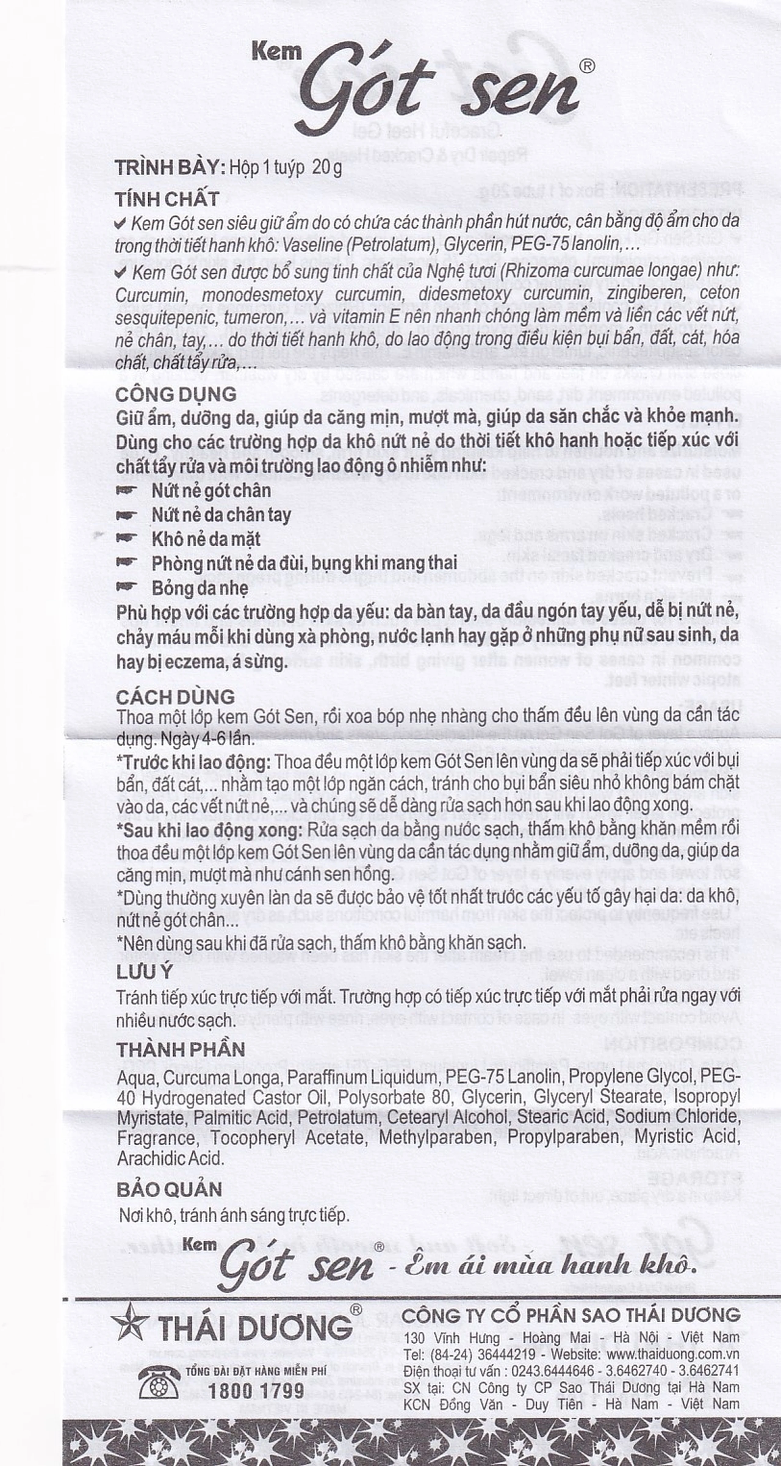 Kem bôi giảm nứt gót chân gót sen Thái Dương, dưỡng ẩm, mềm da 20g