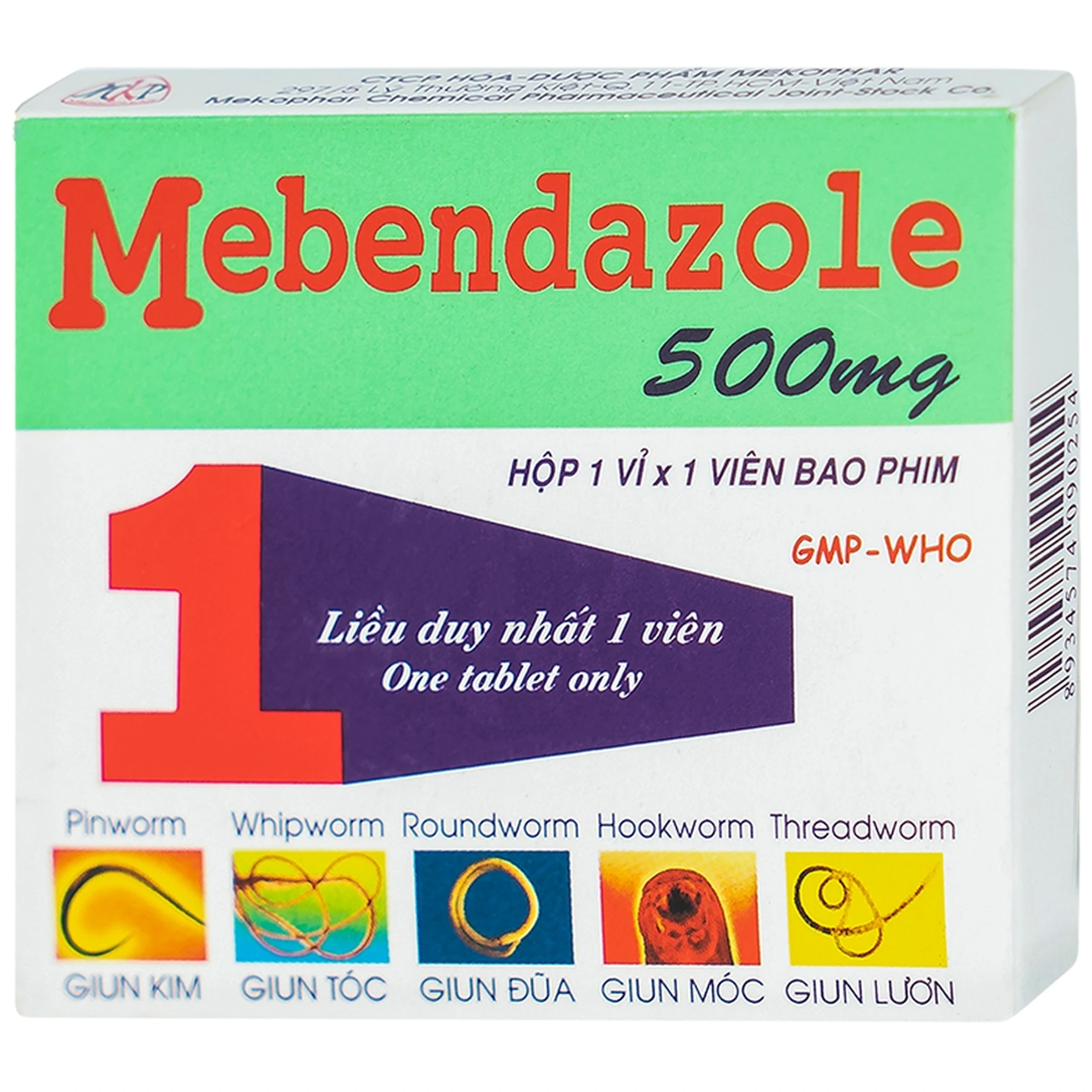Viên nén Mebendazole 500mg Mekophar điều trị nhiễm một hay nhiều loại giun (1 viên) 3