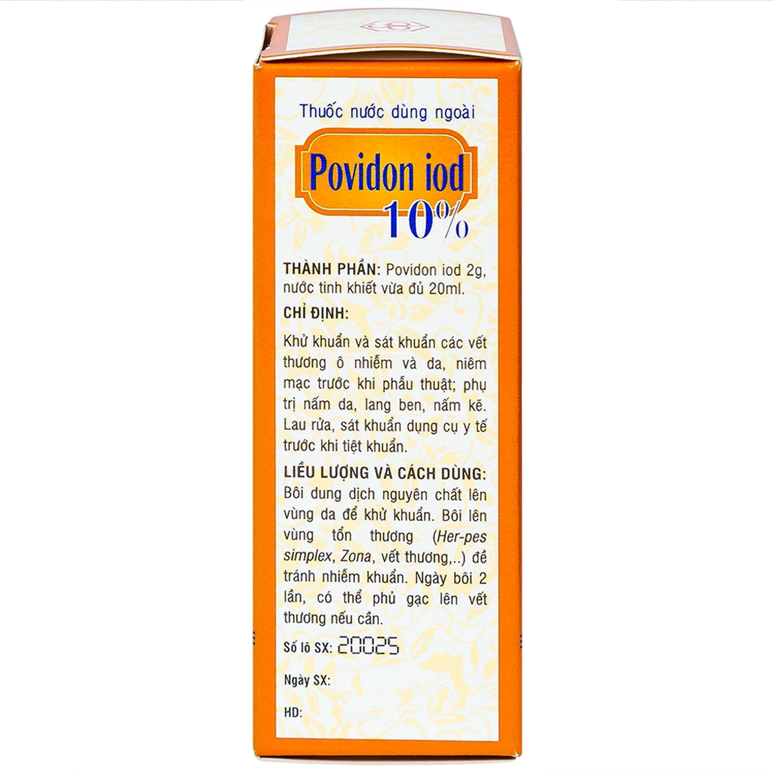 Thuốc nước dùng ngoài Povidon Iod 10% OPC sát khuẩn vết thương ô nhiễm và da (20ml)