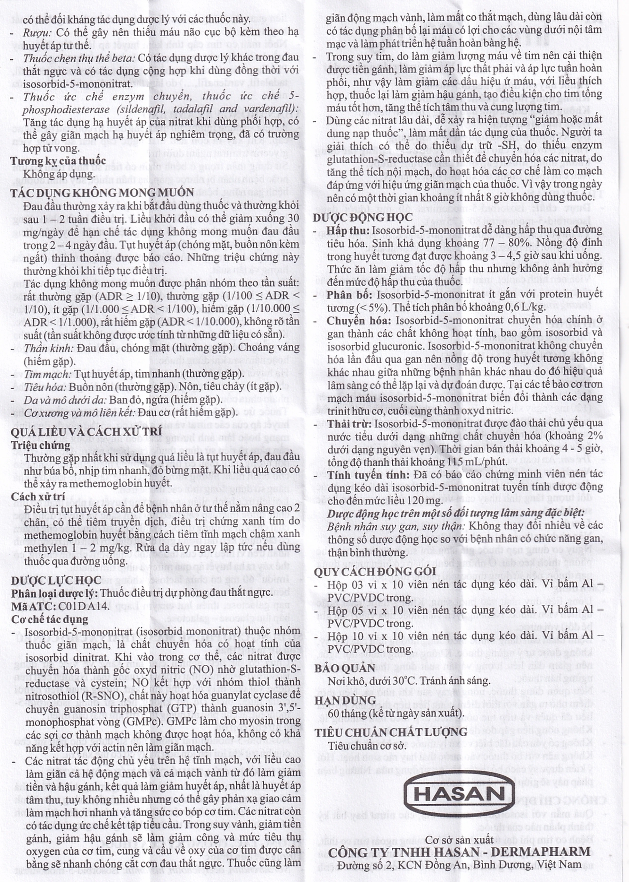 Thuốc Imidu 60mg Hasan điều trị dự phòng cơn đau thắt ngực (3 vỉ x 10 viên)