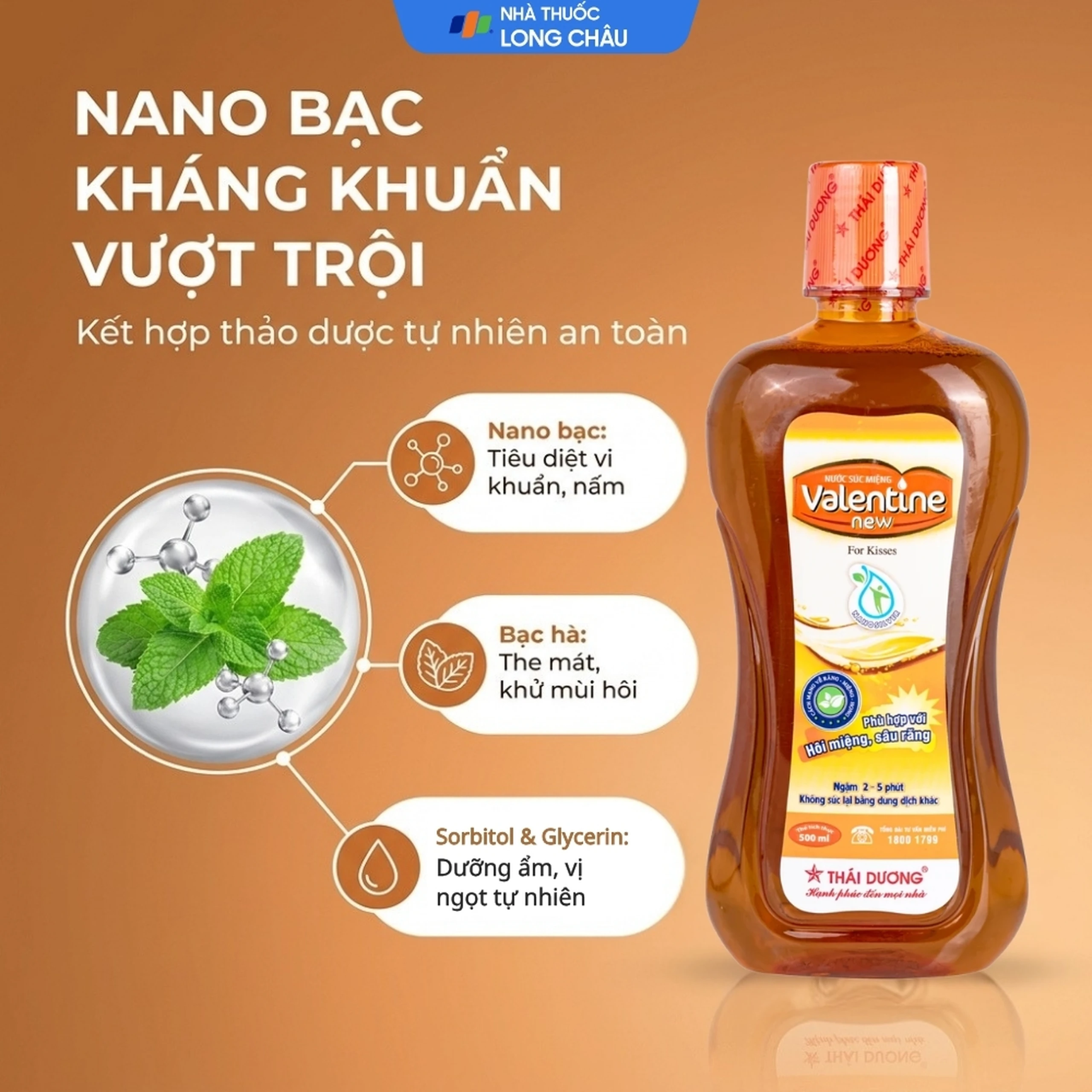 Nước súc miệng Valentine Thái Dương diệt khuẩn, bảo vệ răng miệng (500ml) 3