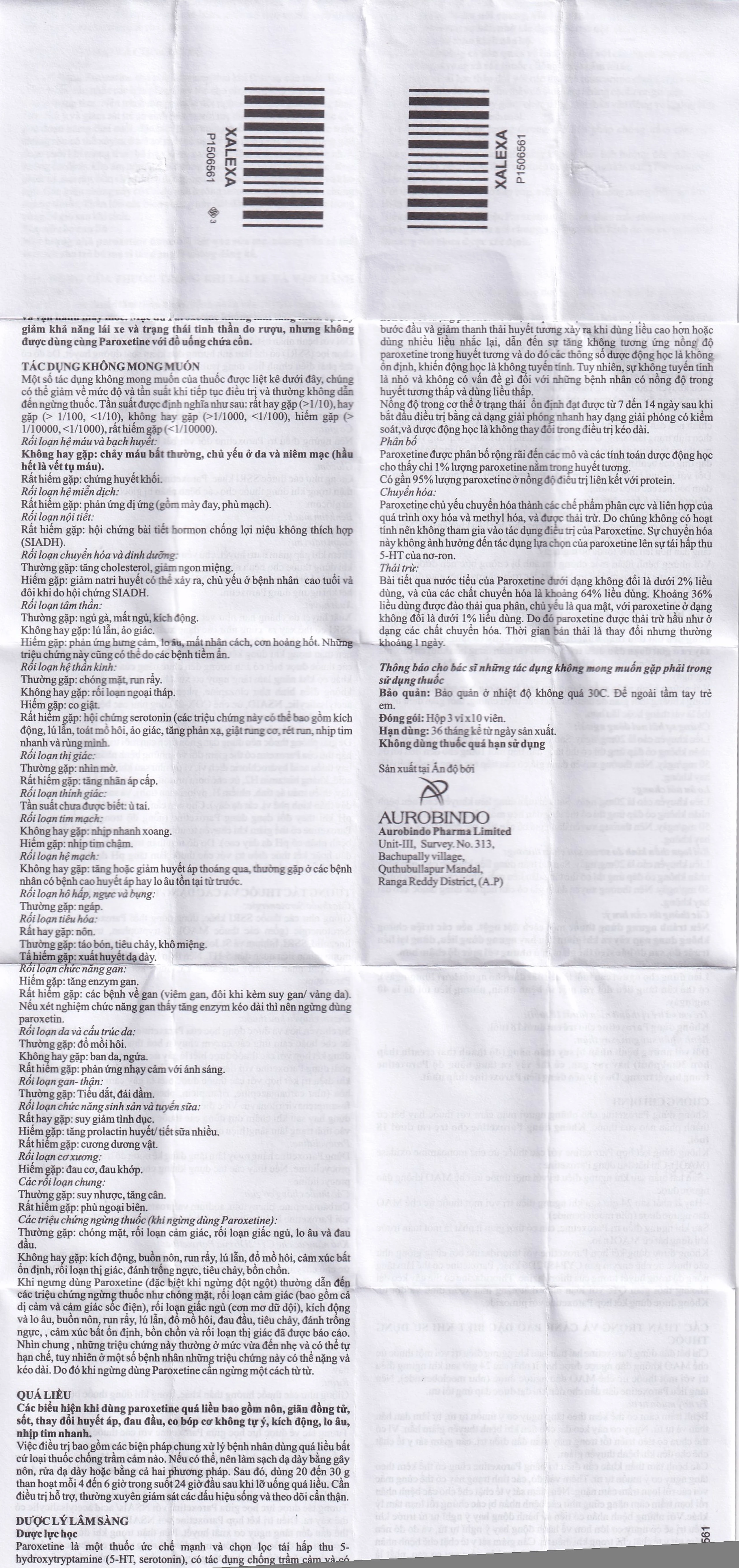 Thuốc Xalexa 30 Aurobindo điều trị các cơn trầm cảm lớn (3 vỉ x 10 viên) 
