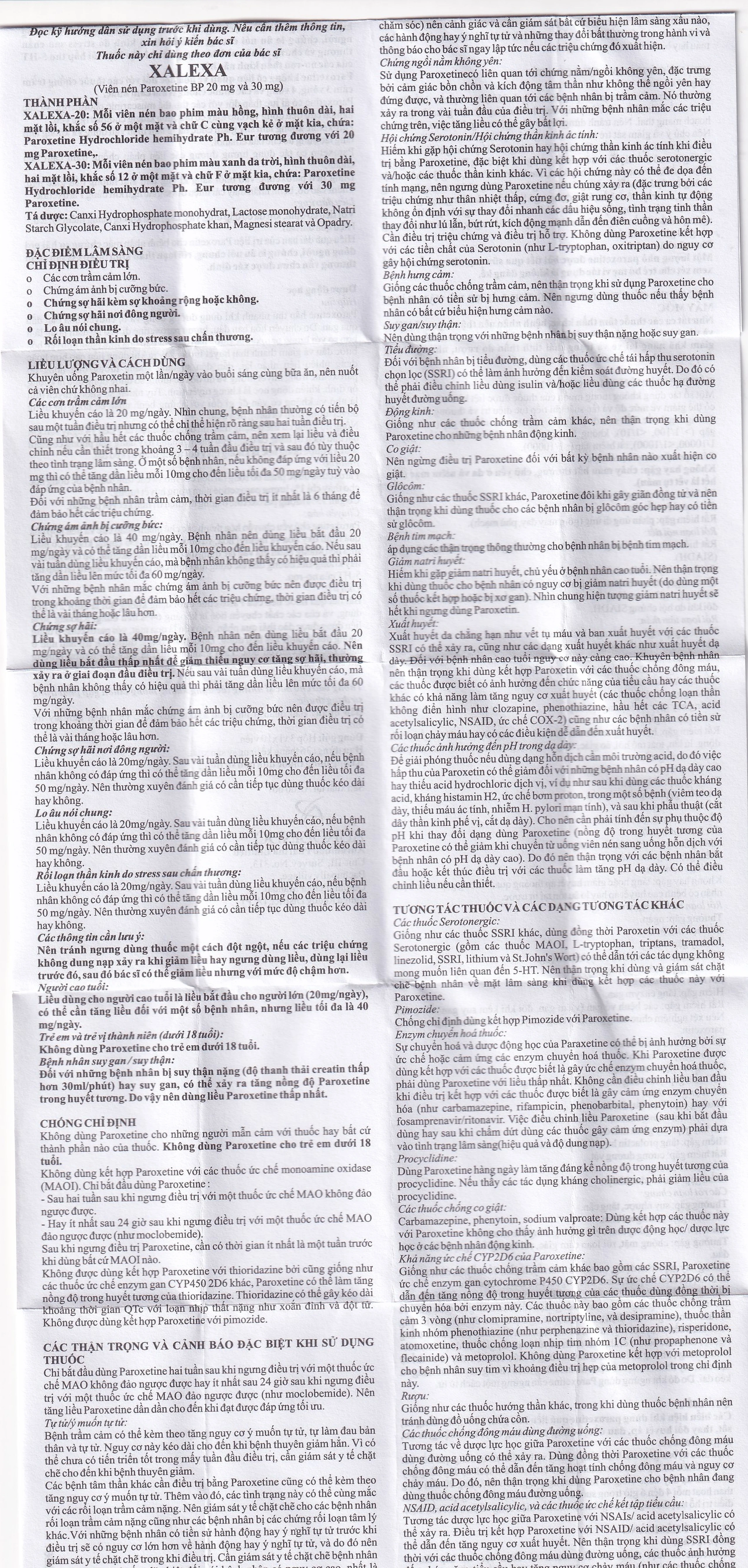 Thuốc Xalexa 30 Aurobindo điều trị các cơn trầm cảm lớn (3 vỉ x 10 viên) 