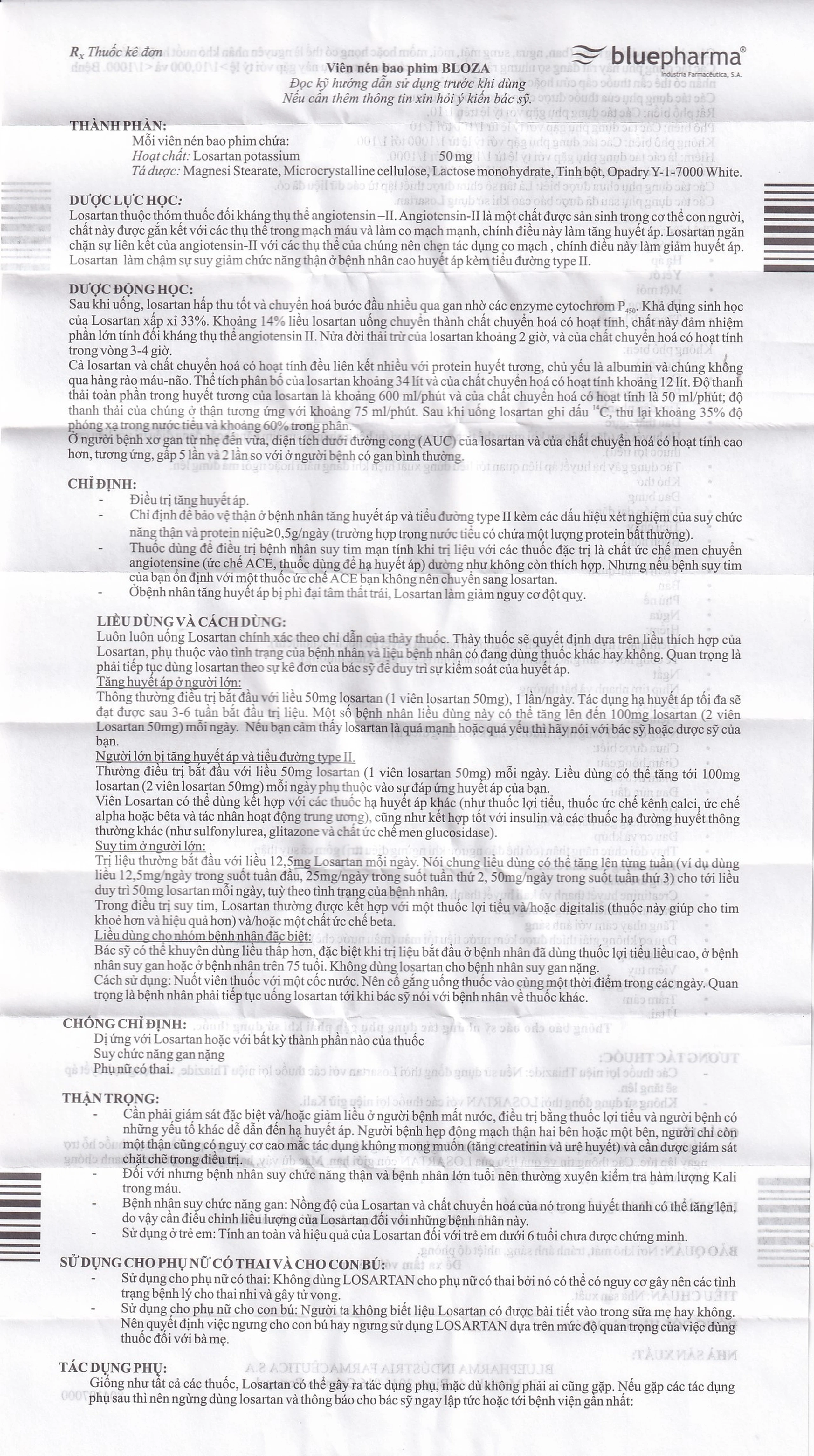 Thuốc Bloza Bluepharma điều trị tăng huyết áp (6 vỉ x 10 viên)