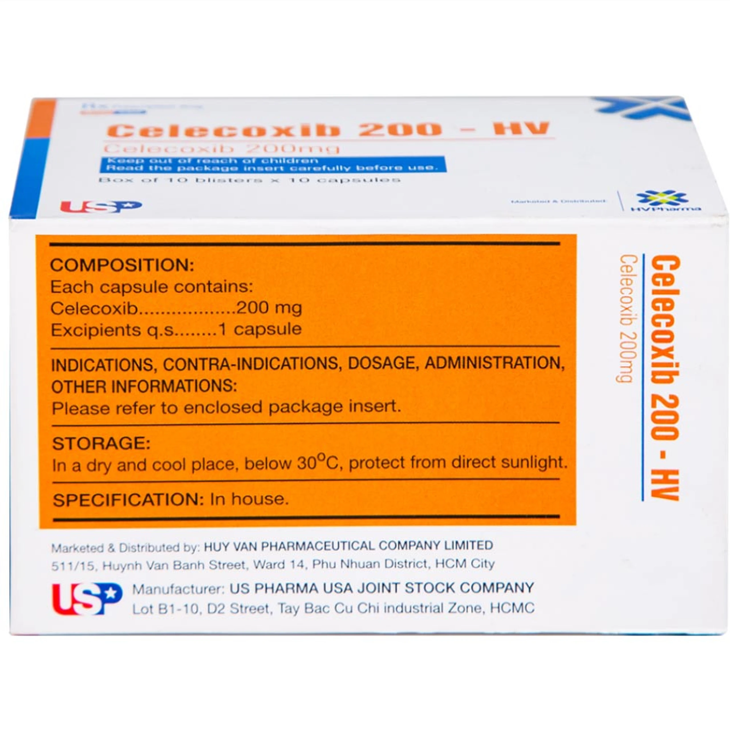 Thuốc Celecoxib 200 - HV USP điều trị thoái hóa khớp, viêm khớp dạng thấp (10 vỉ x 10 viên)