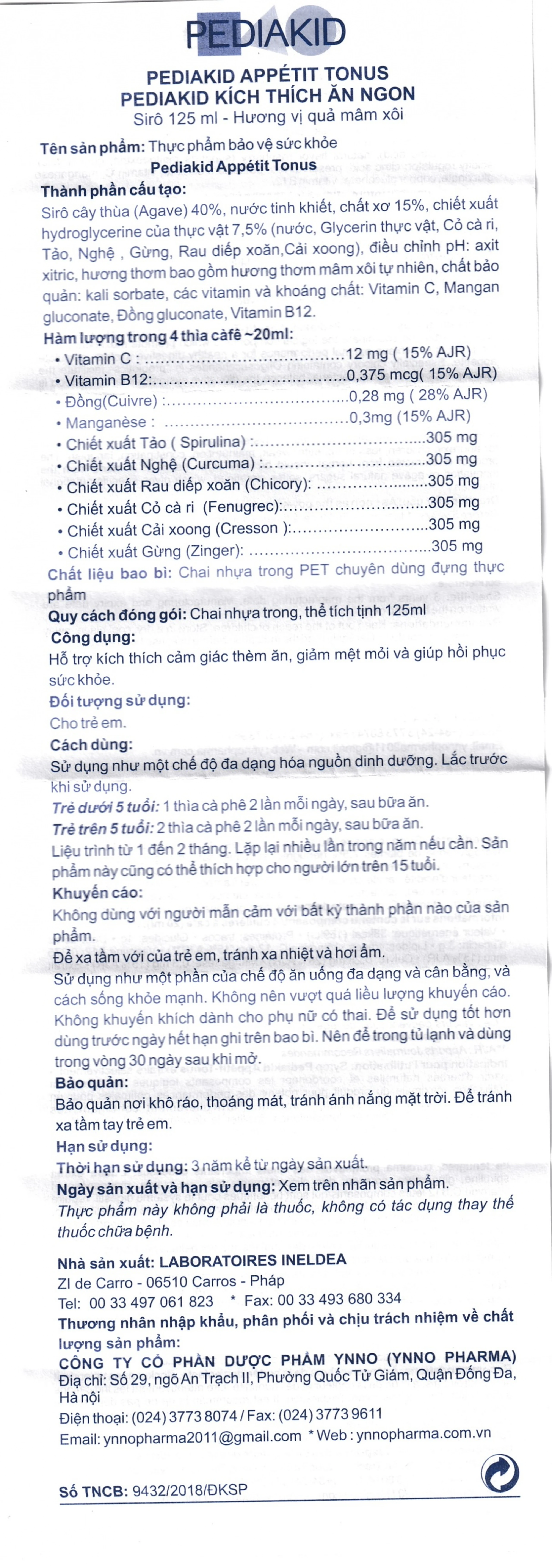 Siro hỗ trợ kích thích thèm ăn Pediakid Appétit Tonus (125ml)