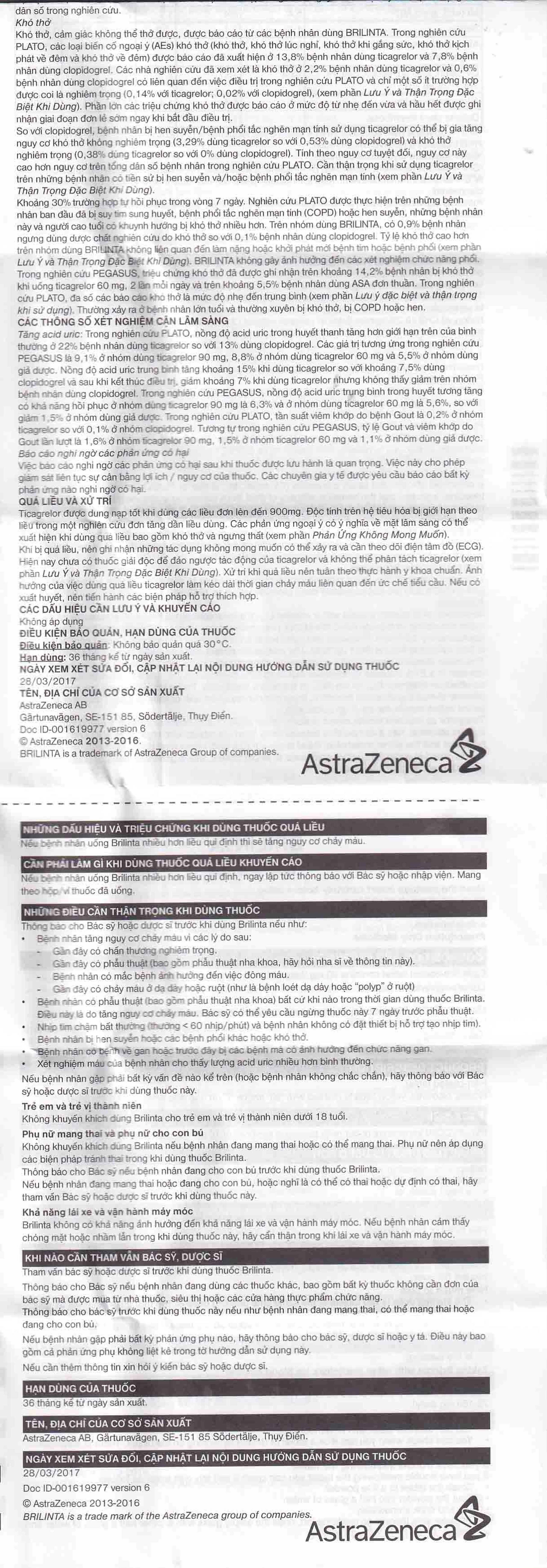 Thuốc Brilinta AstraZeneca giảm nguy cơ bị lên cơn đau tim , đột quỵ (6 vỉ x 10 viên)