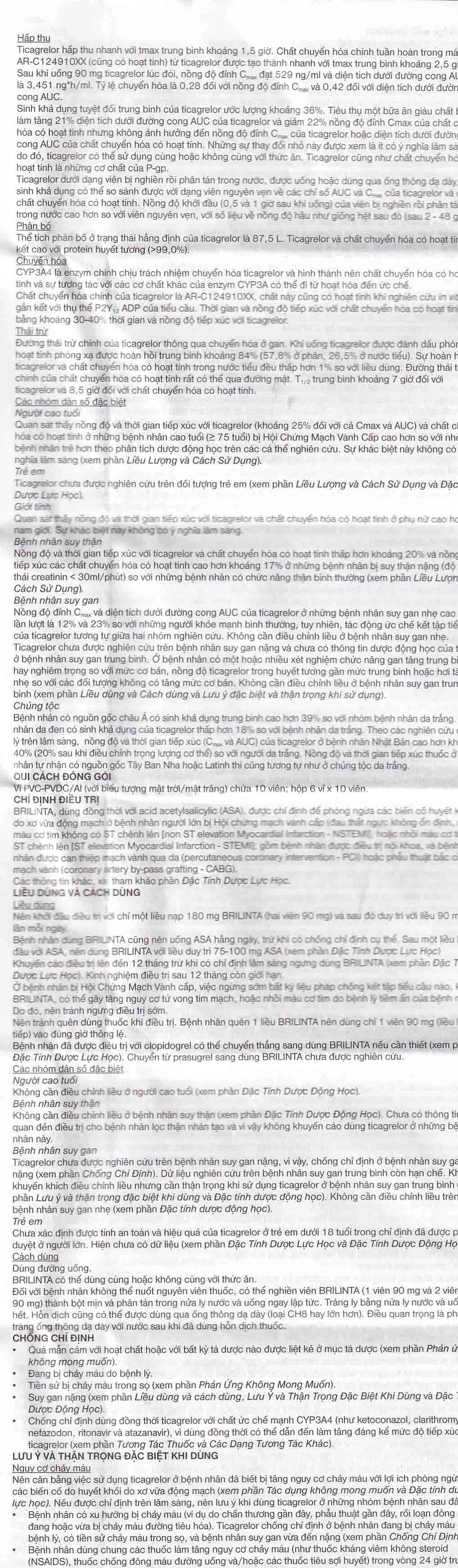 Thuốc Brilinta AstraZeneca giảm nguy cơ bị lên cơn đau tim , đột quỵ (6 vỉ x 10 viên)