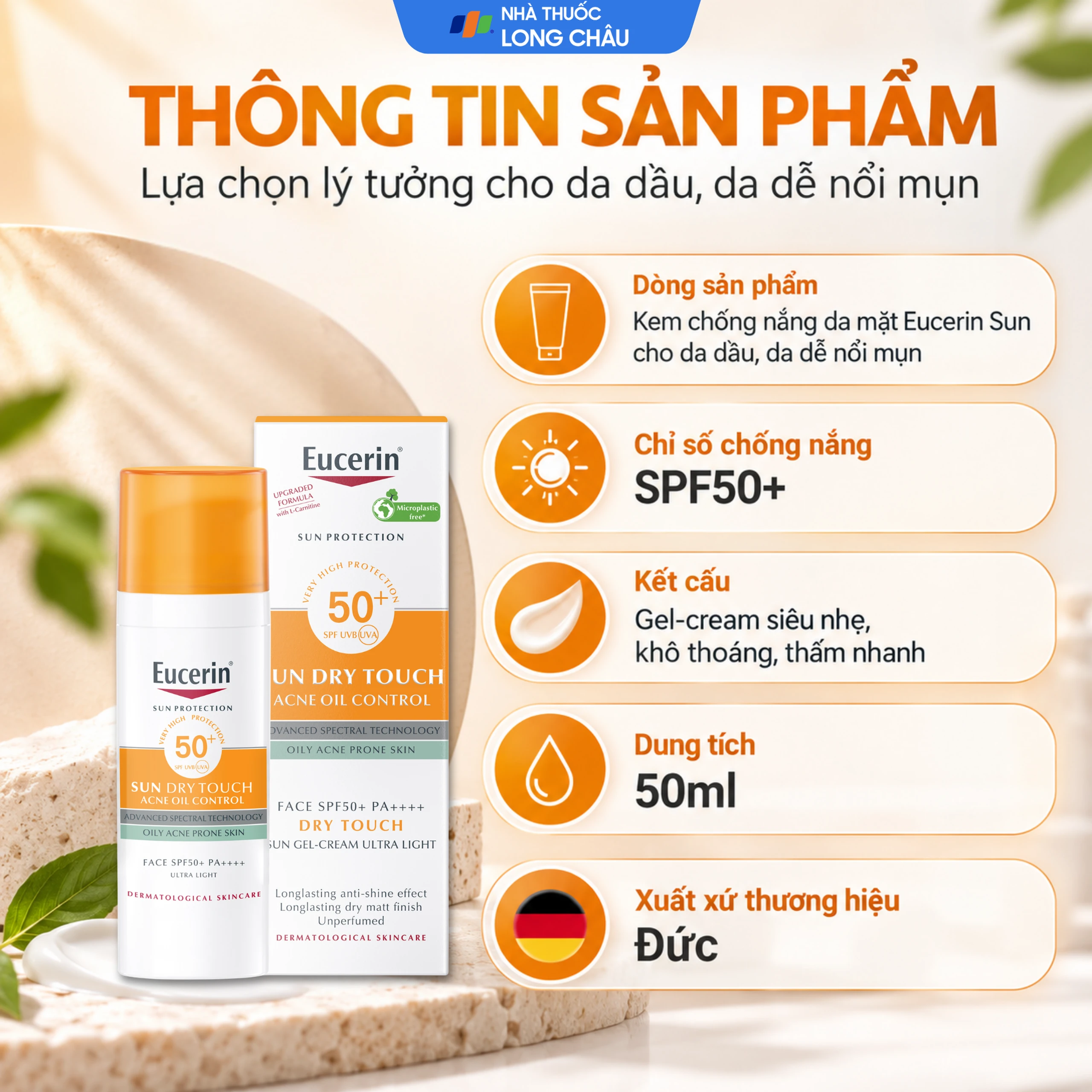 Kem chống nắng Eucerin Sun Dry Touch Oil Control SPF50+ PA+++ kiểm soát nhờn (50ml) 6