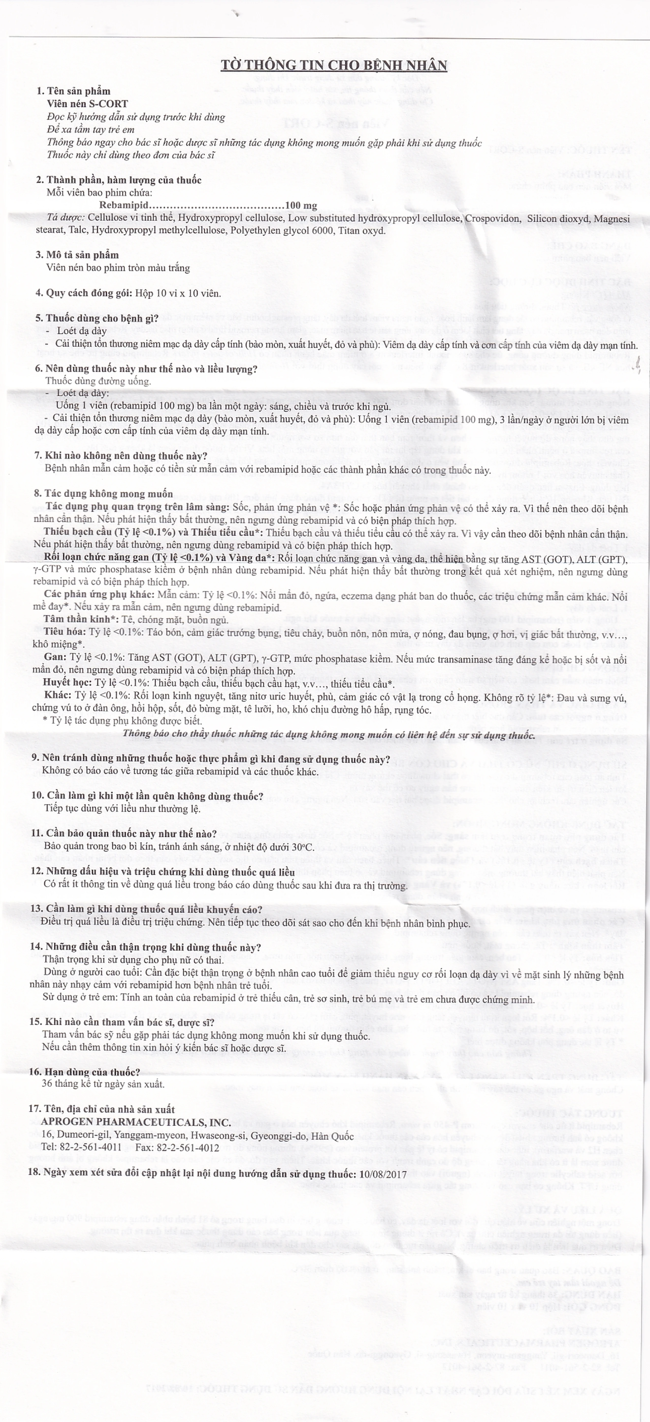 Thuốc S-Cort Tablet 100mg Schnell điều trị loét dạ dày, tổn thương niêm mạc dạ dày (10 vỉ x 10 viên) 