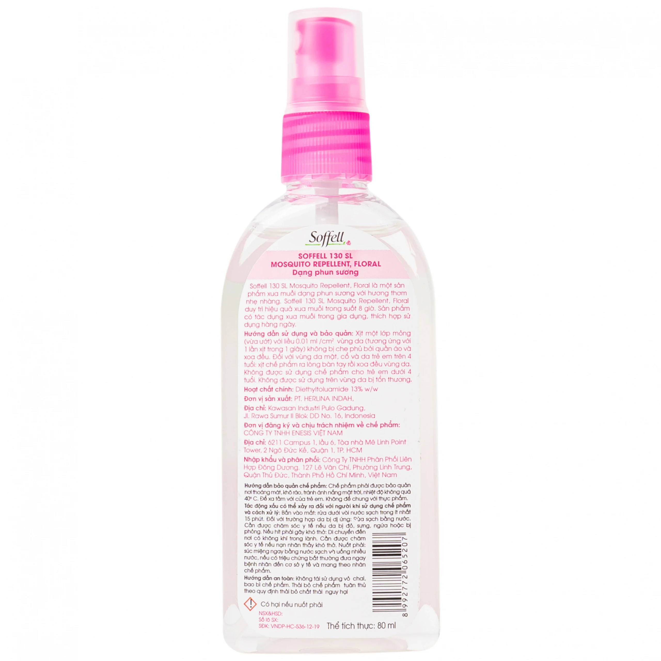 Xịt xua muỗi Soffell hương hoa giúp chống muỗi trong suốt 8 giờ (80ml)