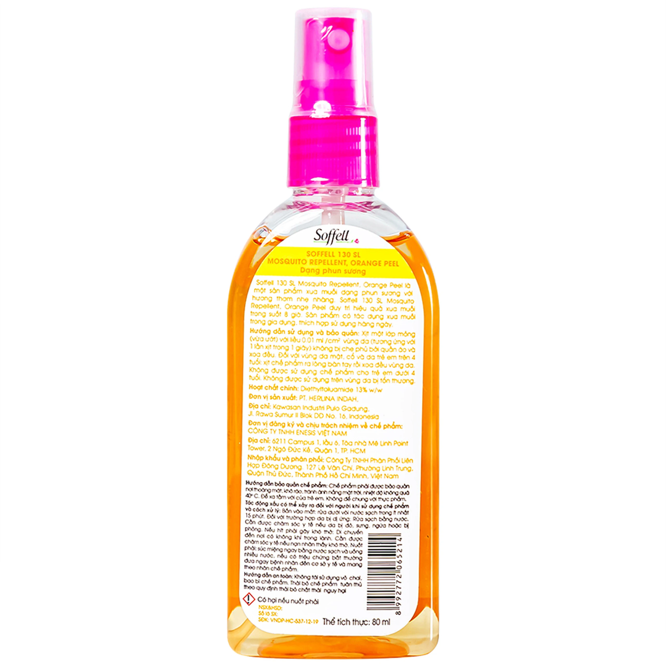 Xịt xua muỗi Soffell hương cam giúp chống muỗi trong suốt 8 giờ (80ml)