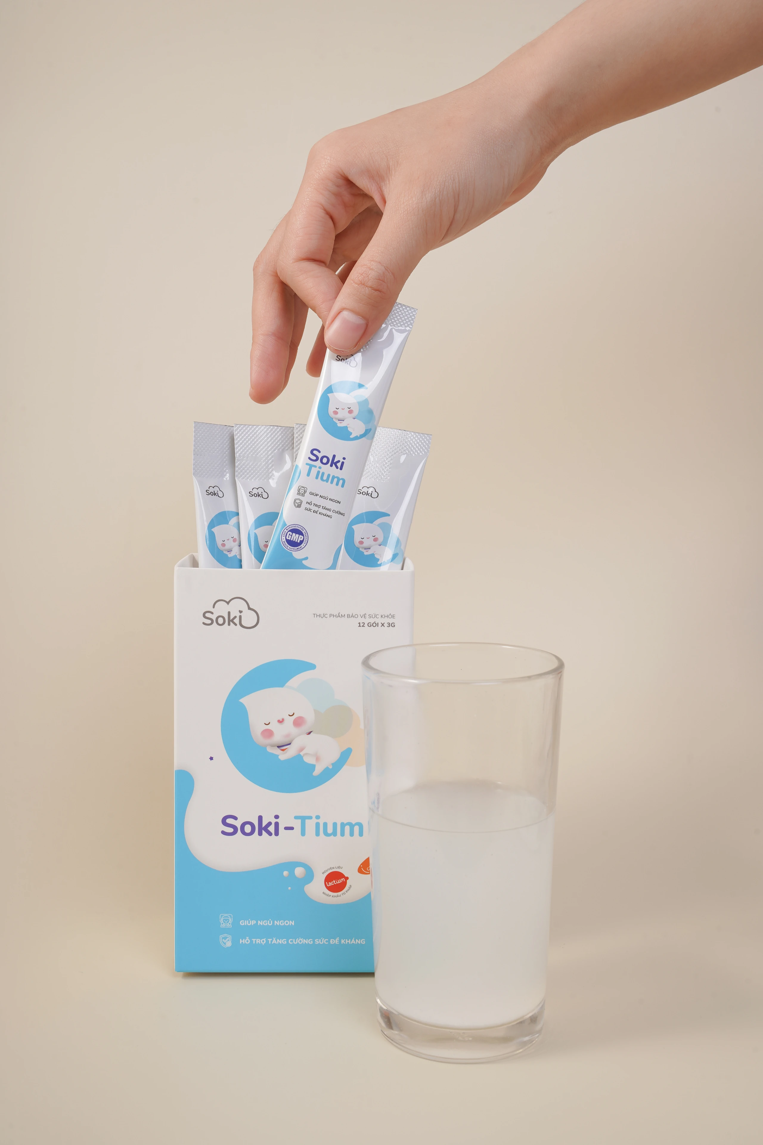 Bột hòa tan giúp ngủ ngon, tăng sức đề kháng Soki-Tium (12 gói x 3g)