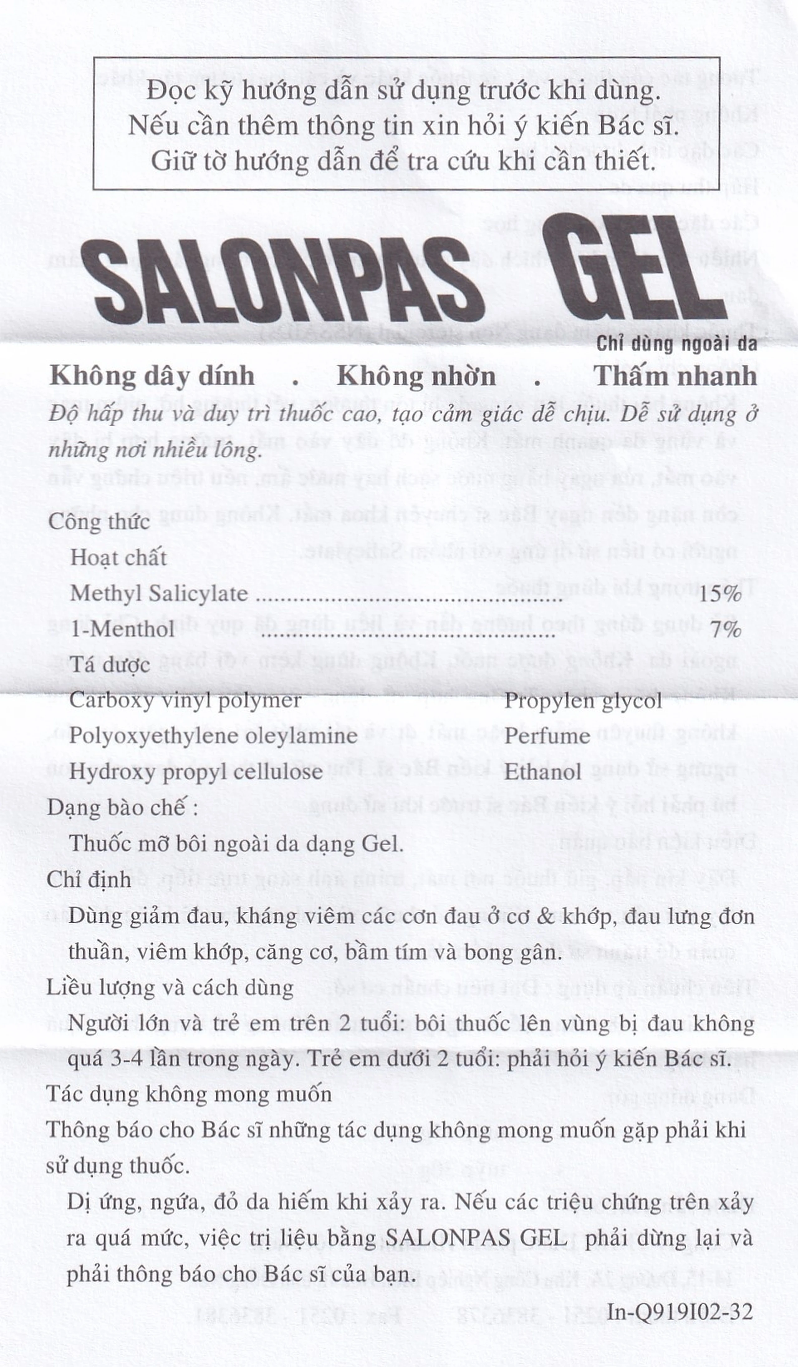  Gel Salonpas giảm đau, kháng viêm các cơn đau cơ, khớp (30g)