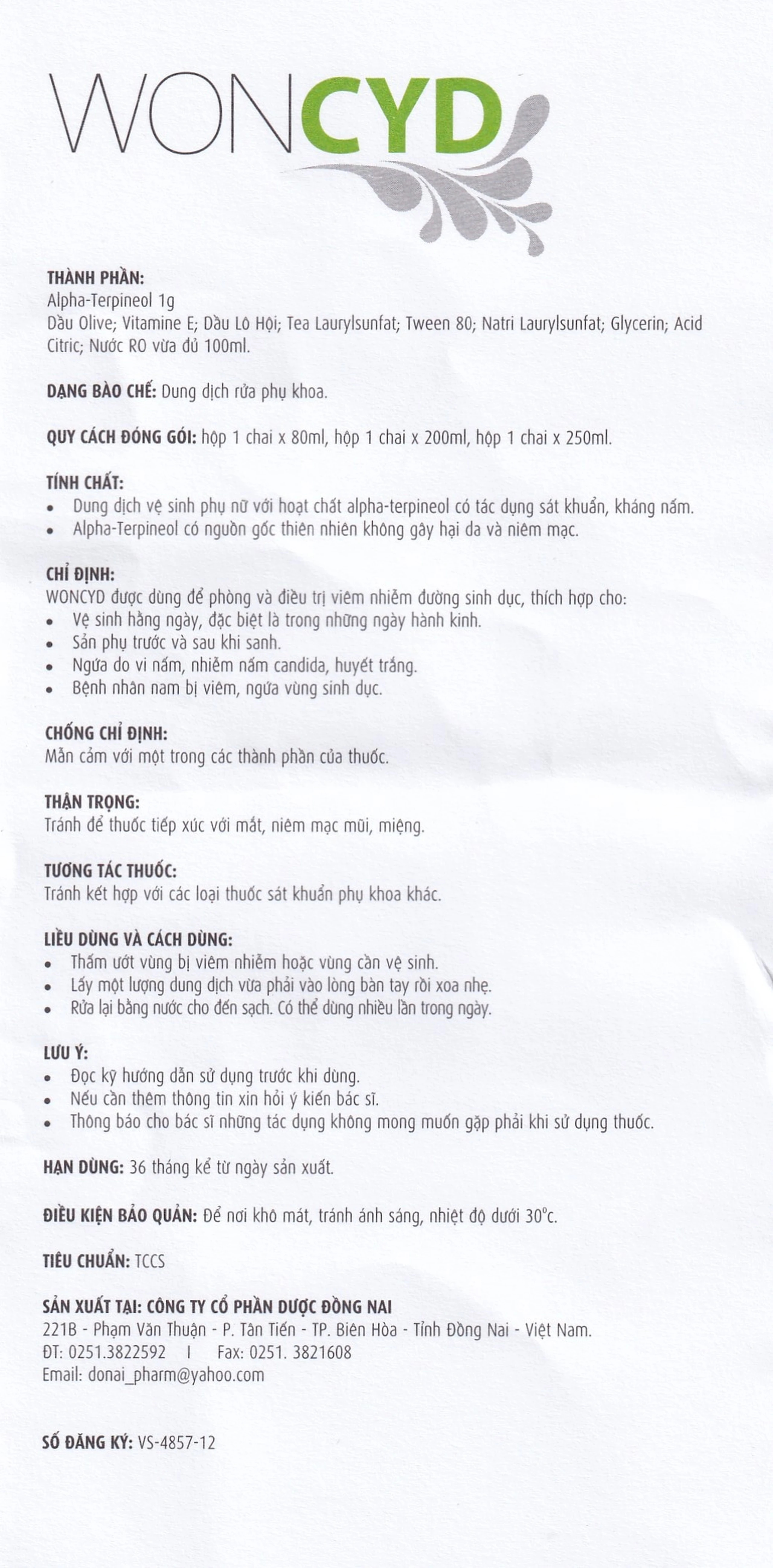 Dung dịch vệ sinh phụ nữ Woncyd phòng và điều trị viêm nhiễm đường sinh dục (200ml) 