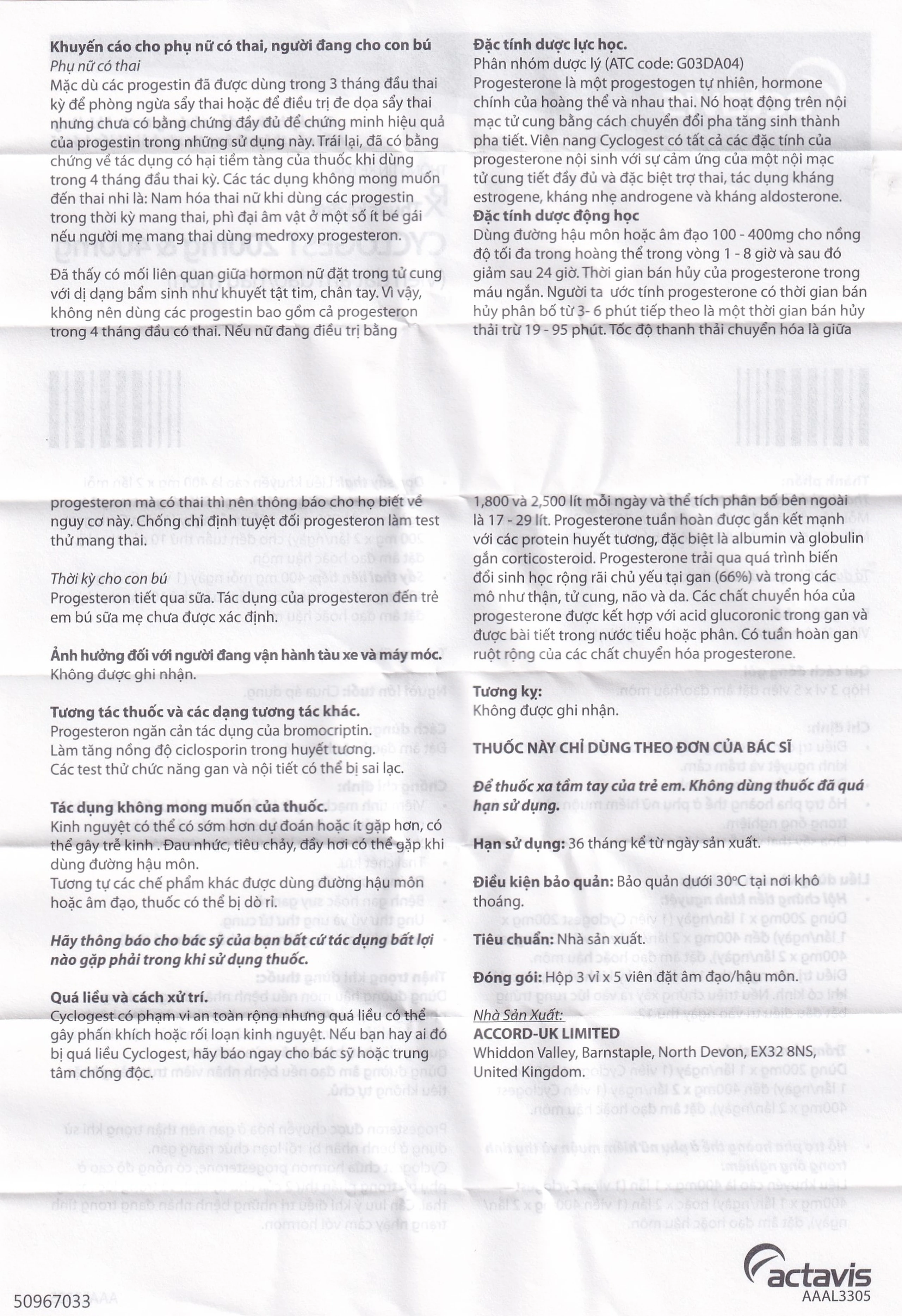 Viên đặt Cyclogest 400mg Actavis điều trị các hội chứng tiền kinh, trầm cảm (3 vỉ x 5 viên)