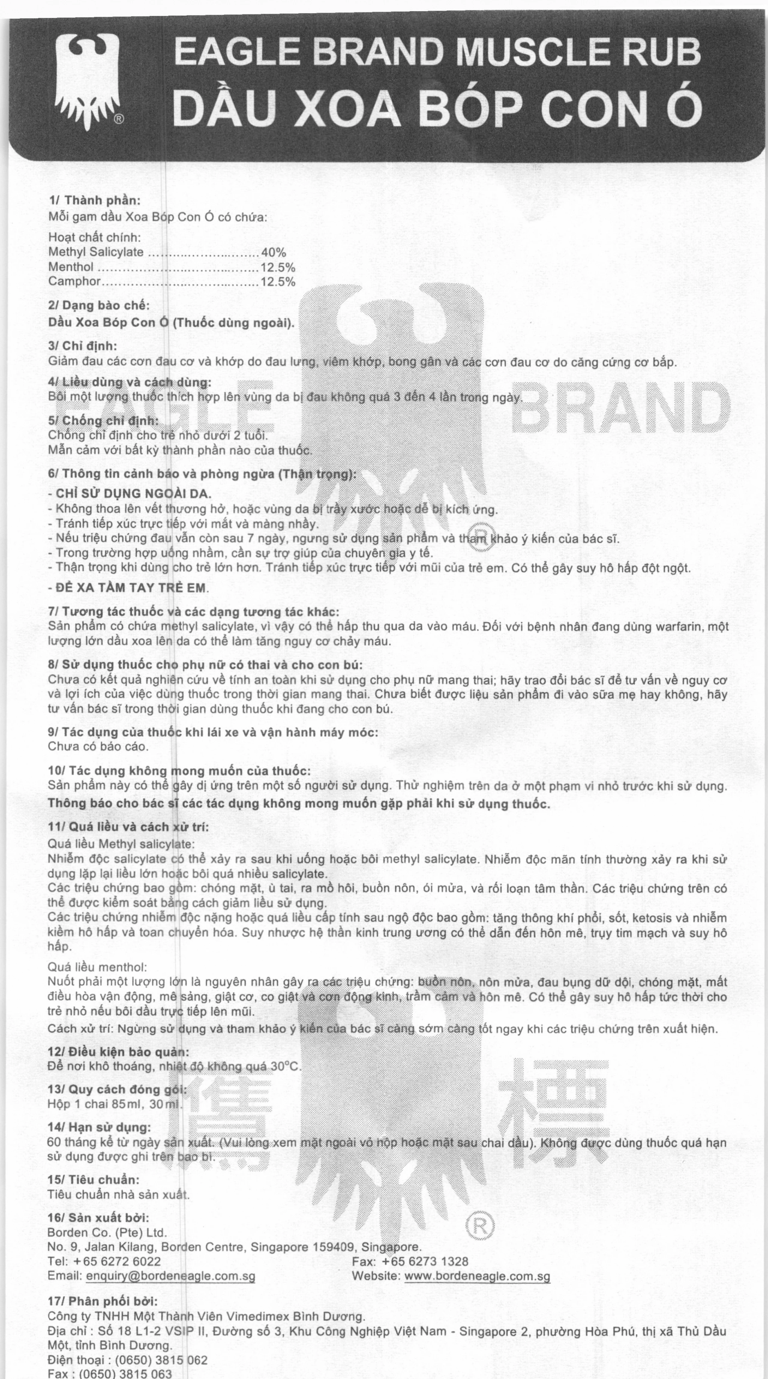 Dầu xoa bóp Con Ó Eagle Brand Muscle Rub giảm đau lưng, viêm khớp, bong gân (85ml)
