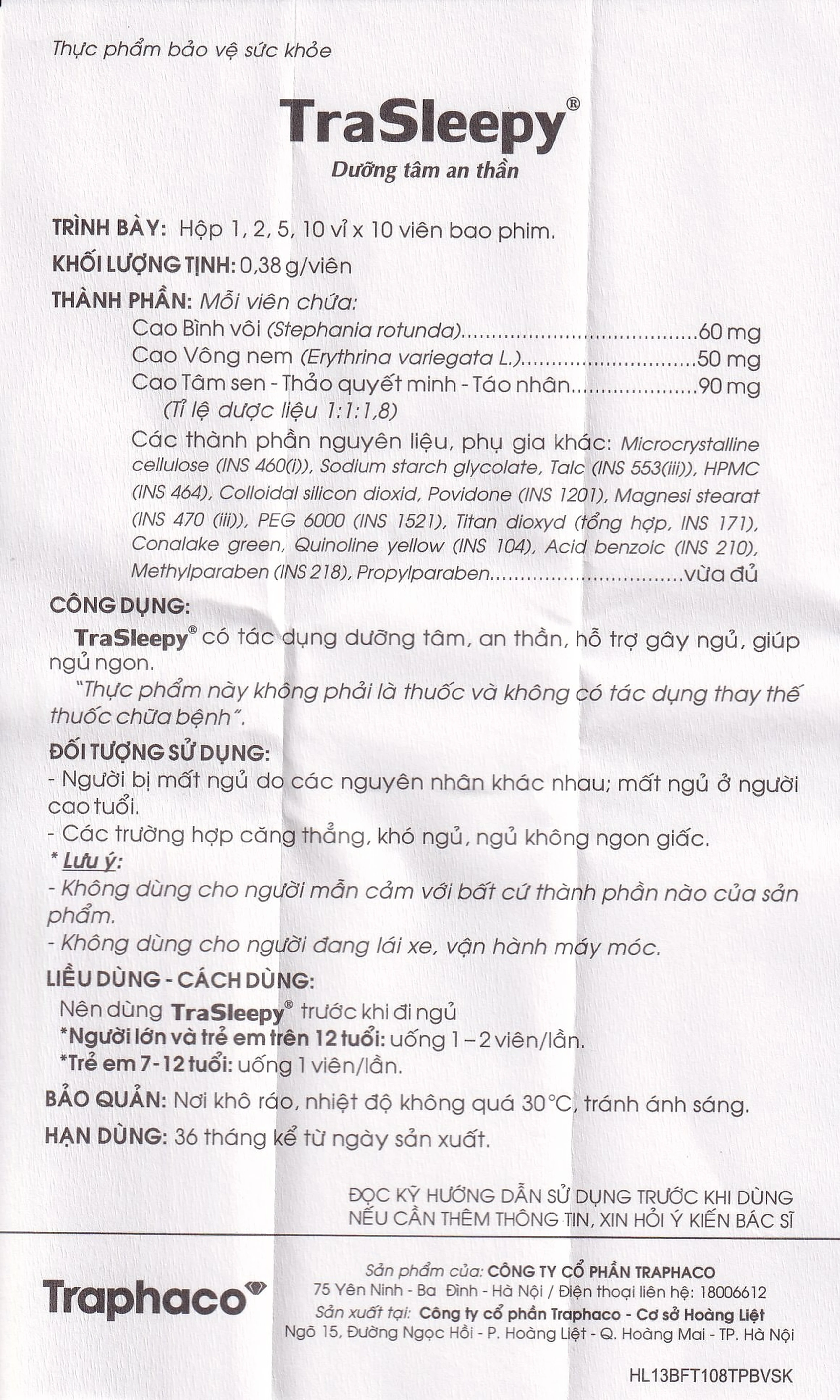 Viên giúp ngủ ngon TraSleepy Traphaco (2 vỉ x 10 viên)