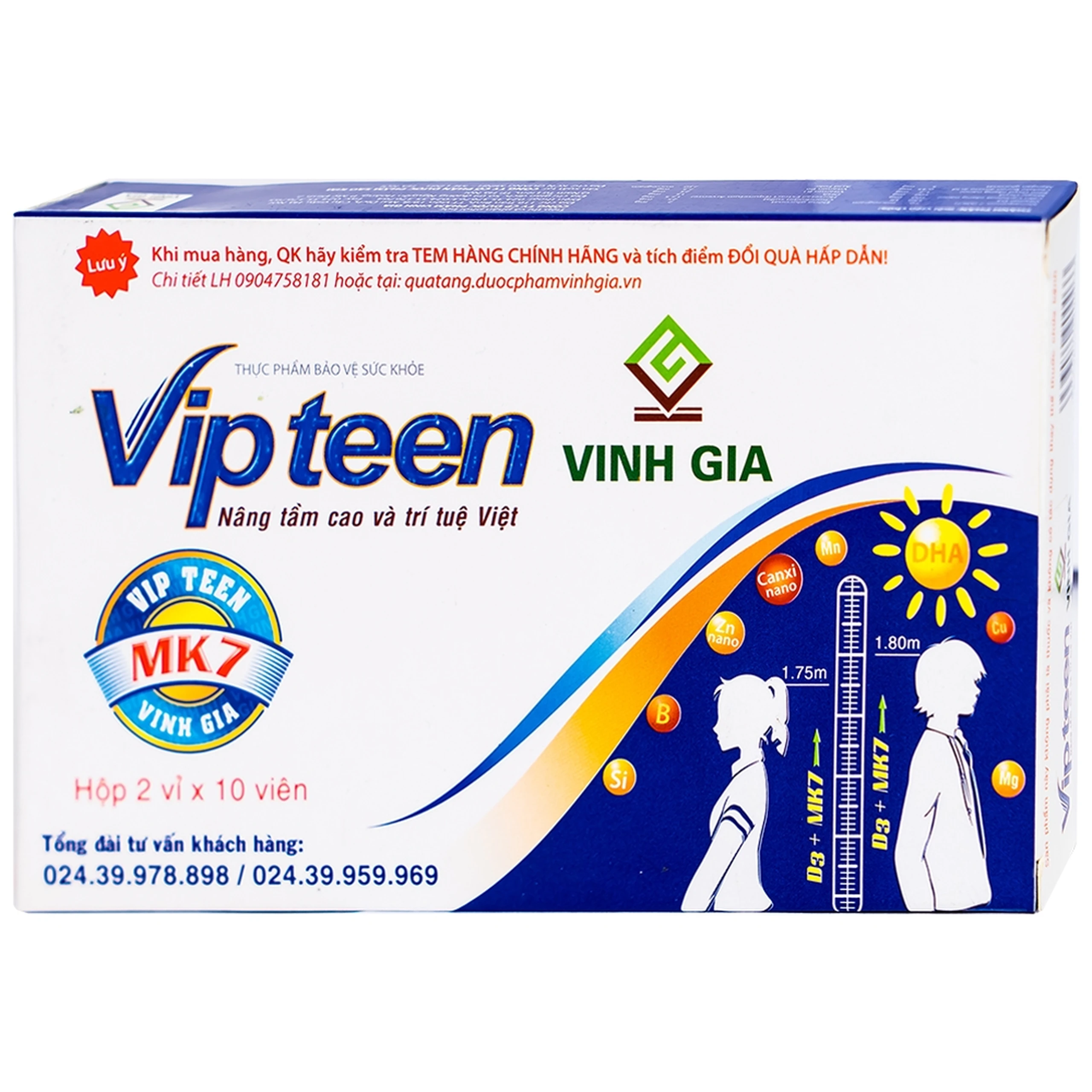 Viên phát triển chiều cao Vipteen Vinh Gia (2 vỉ x 10 viên)