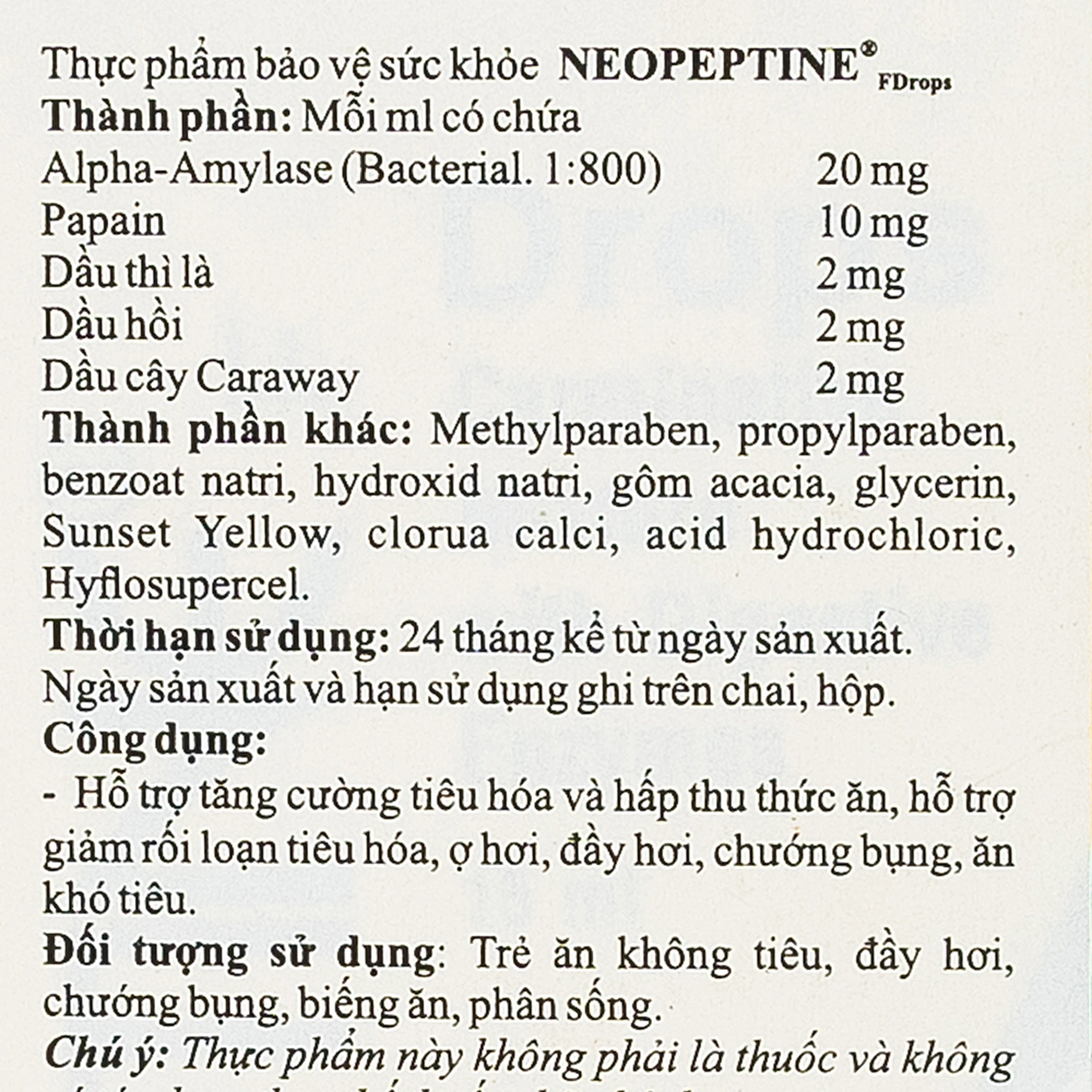 Hỗ trợ tăng cường tiêu hóa Neopeptine F Drops Raptakos (15ml)