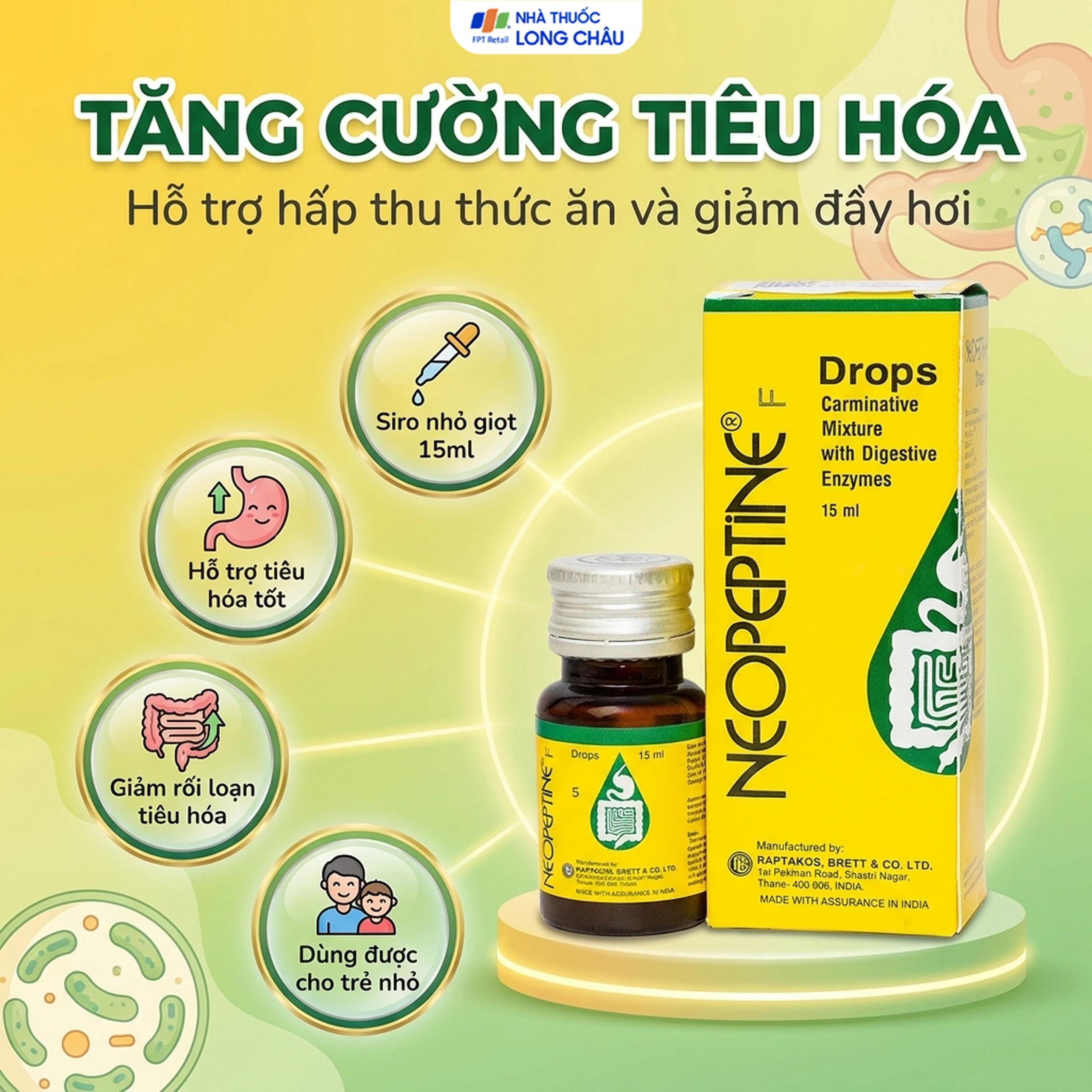 Hỗ trợ tăng cường tiêu hóa Neopeptine F Drops Raptakos (15ml) 2