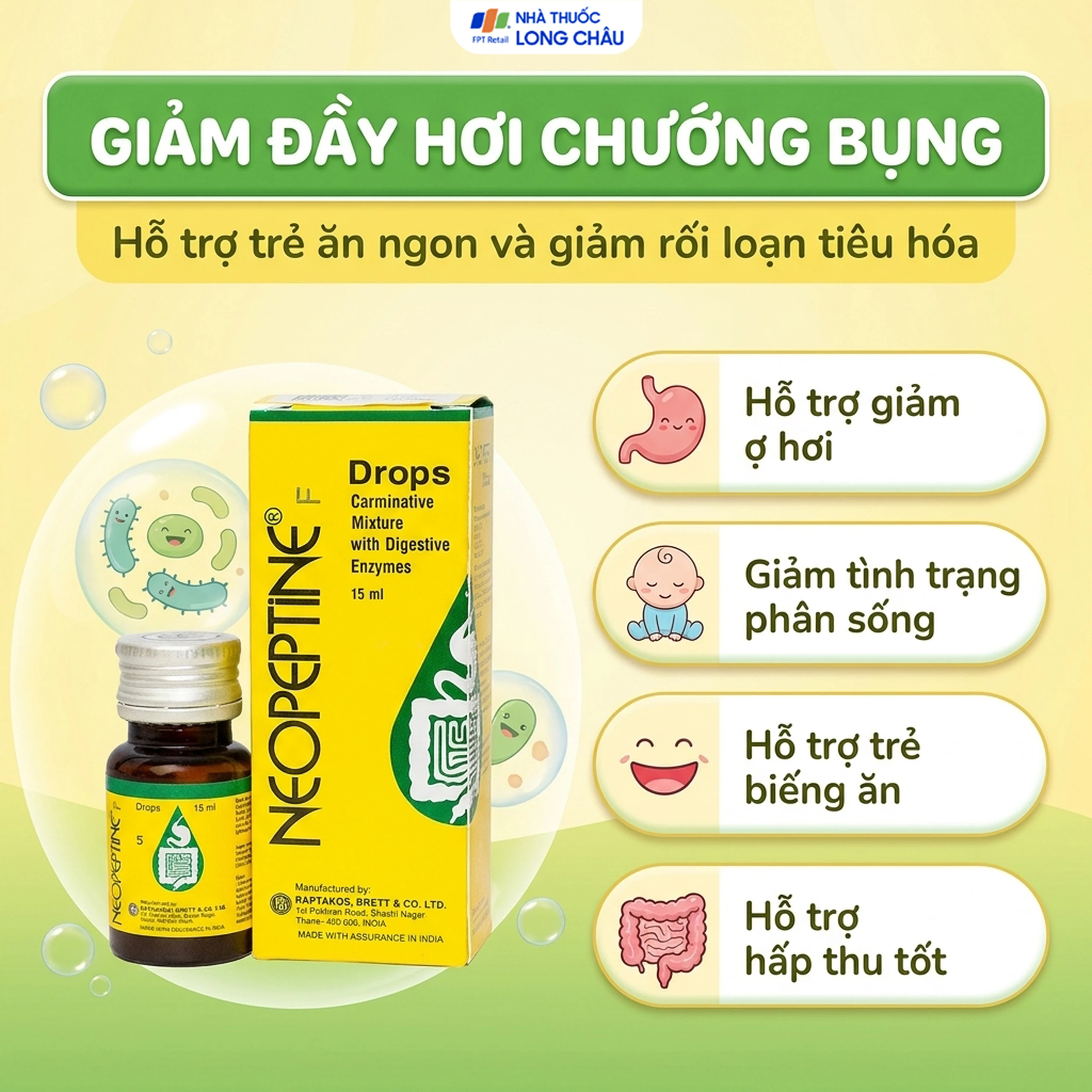 Hỗ trợ tăng cường tiêu hóa Neopeptine F Drops Raptakos (15ml) 3