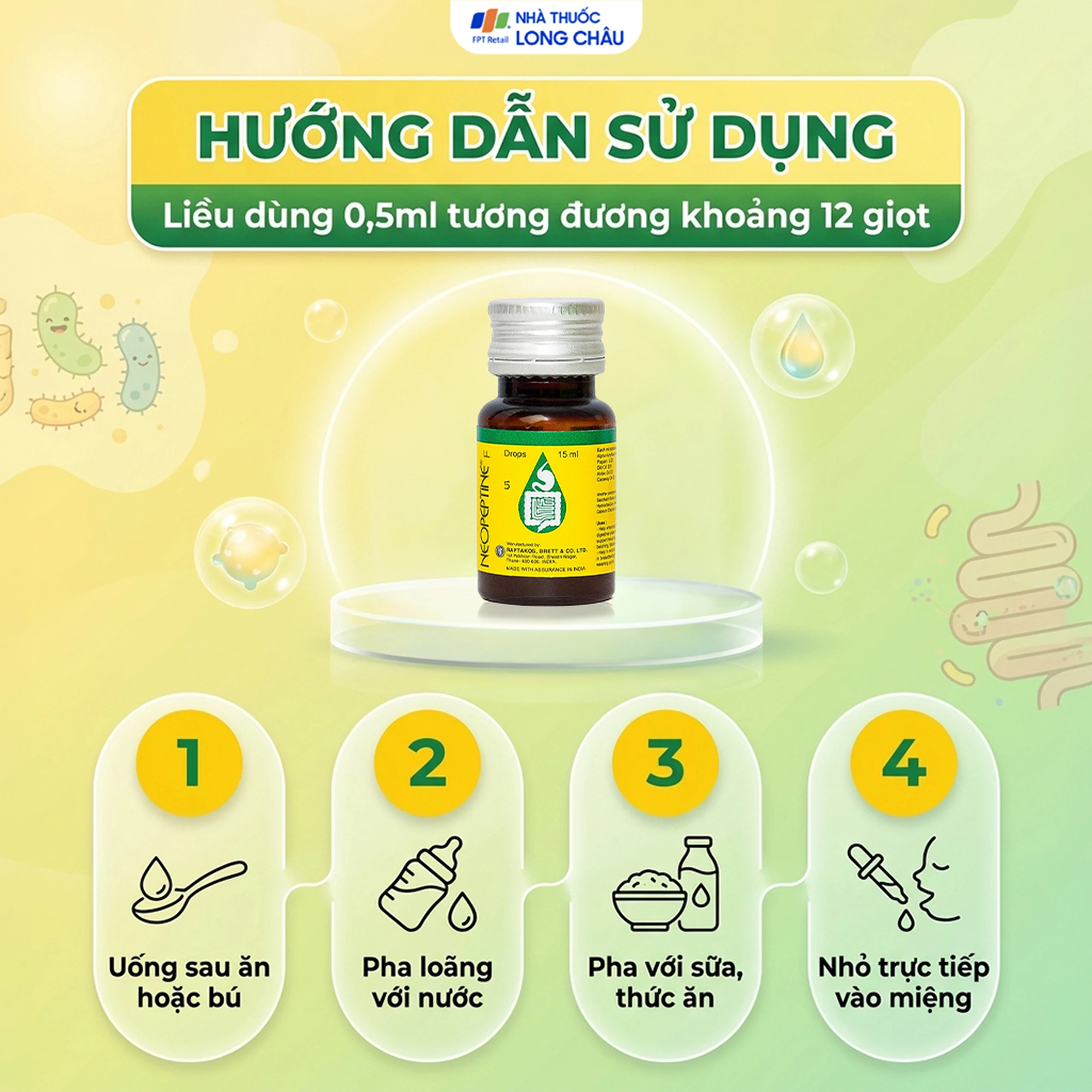 Hỗ trợ tăng cường tiêu hóa Neopeptine F Drops Raptakos (15ml) 5
