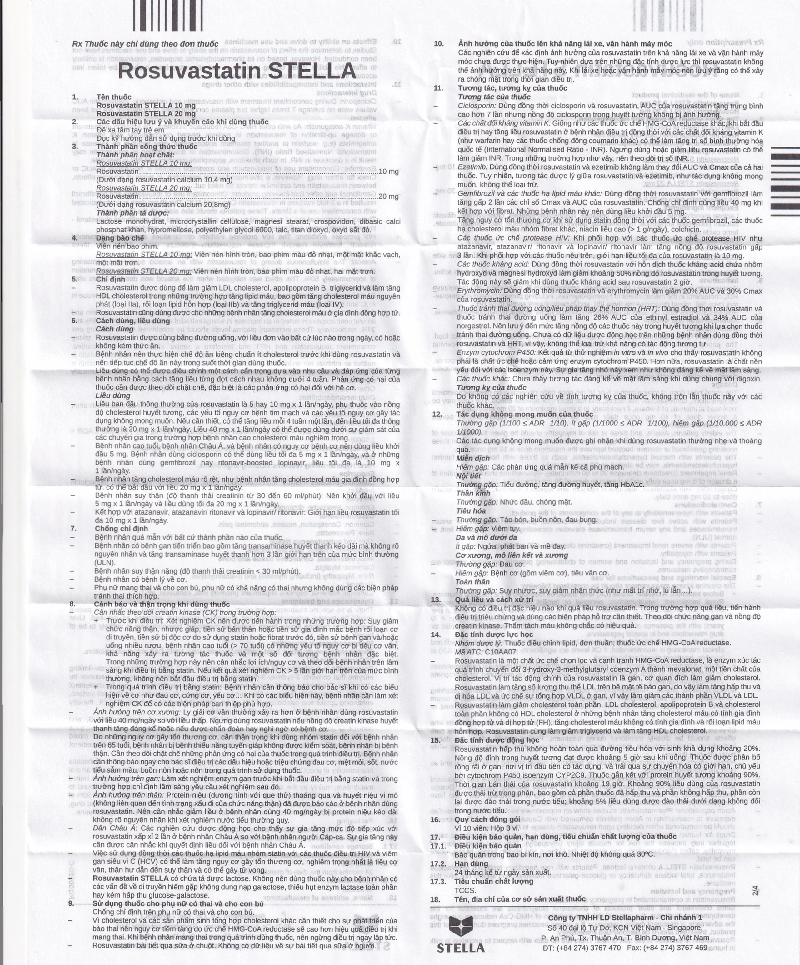 Thuốc Rosuvastatin Stella 20mg điều trị tăng cholesterol máu (3 vỉ x 10 viên)