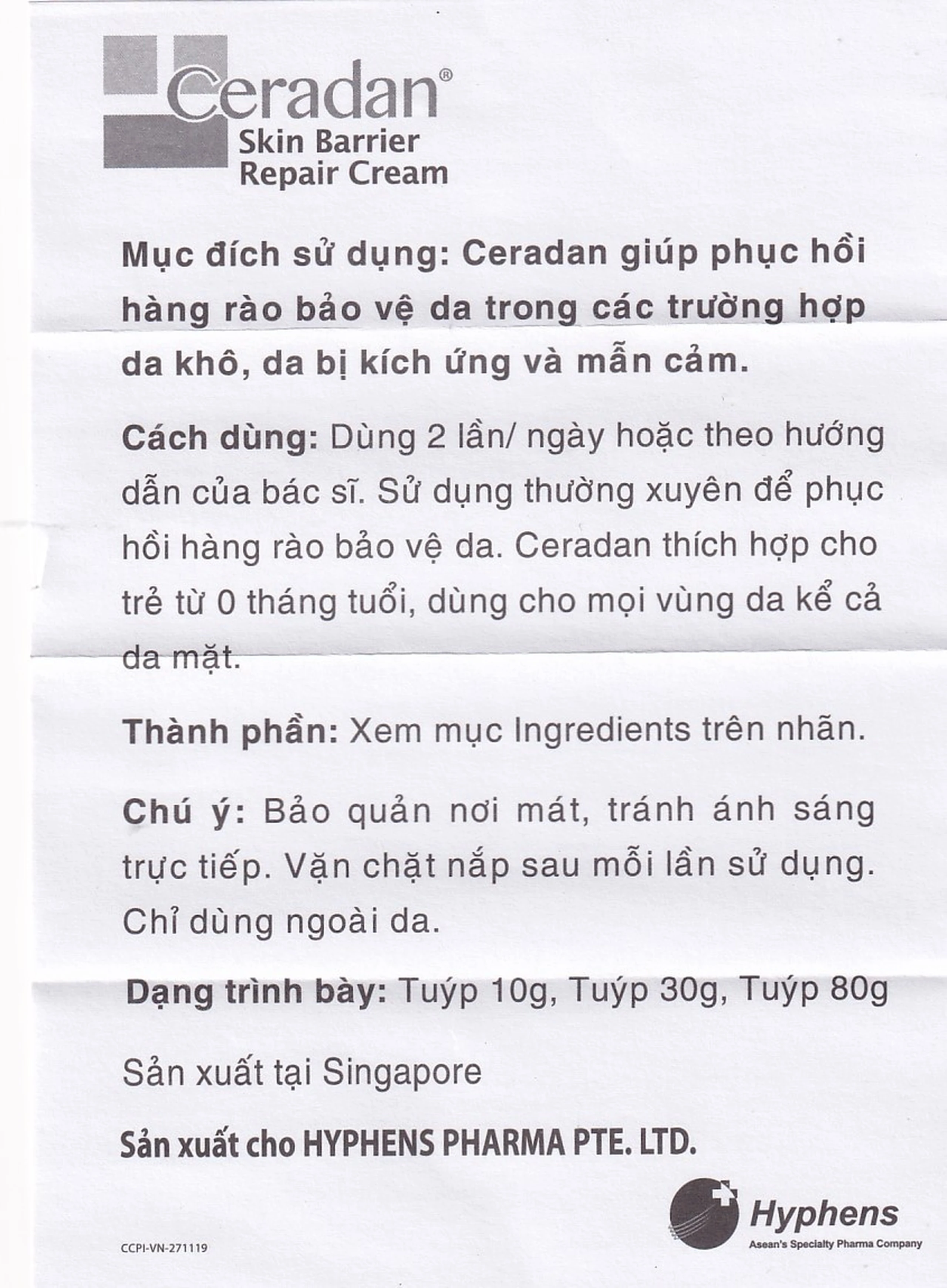 Kem dưỡng ẩm cho bé Ceradan Ceramide skin barrier repair cream 10g